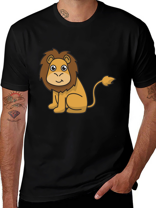Cute Lion Cartoon Graphic Print Black T-Shirt
