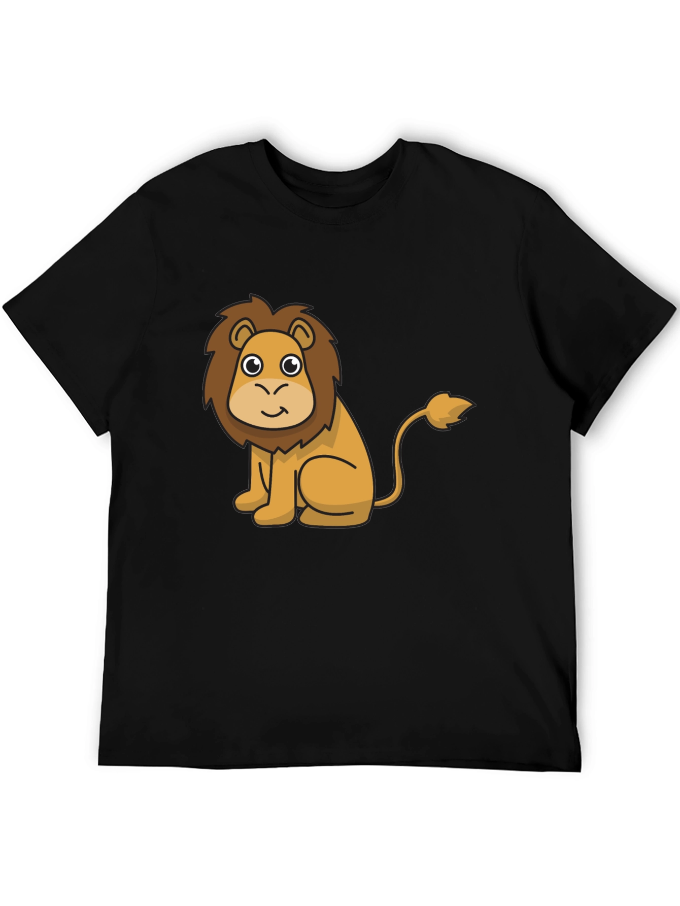 Cute Lion Cartoon Graphic Print Black T-Shirt