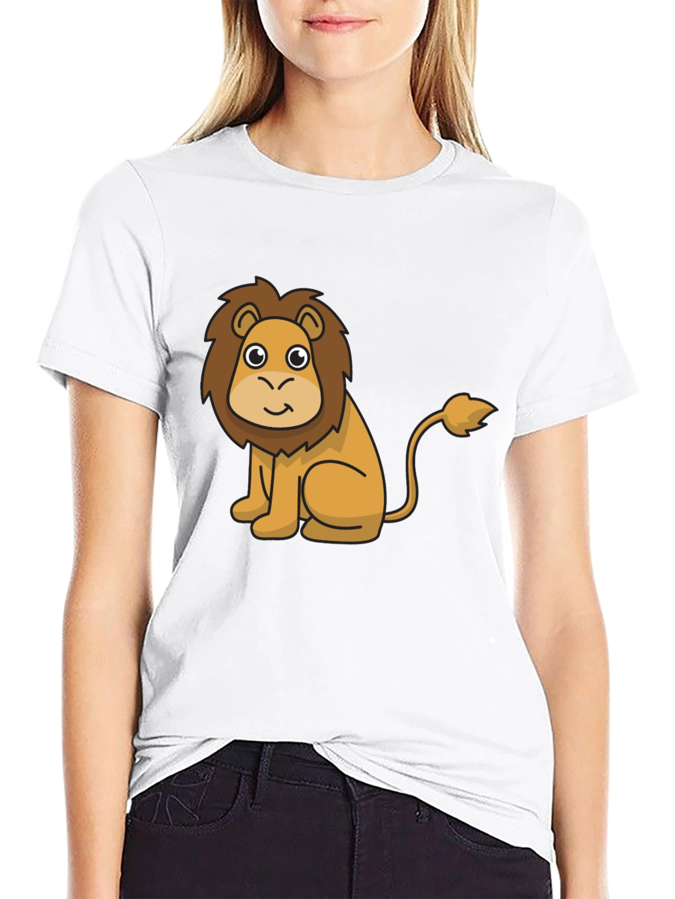 Cute Lion Cartoon Graphic Print Black T-Shirt