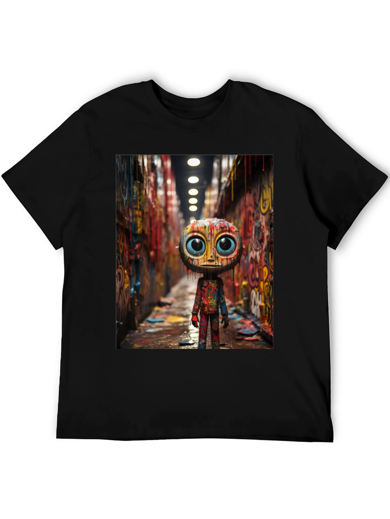 Abstract Character Graphic Tee - Black