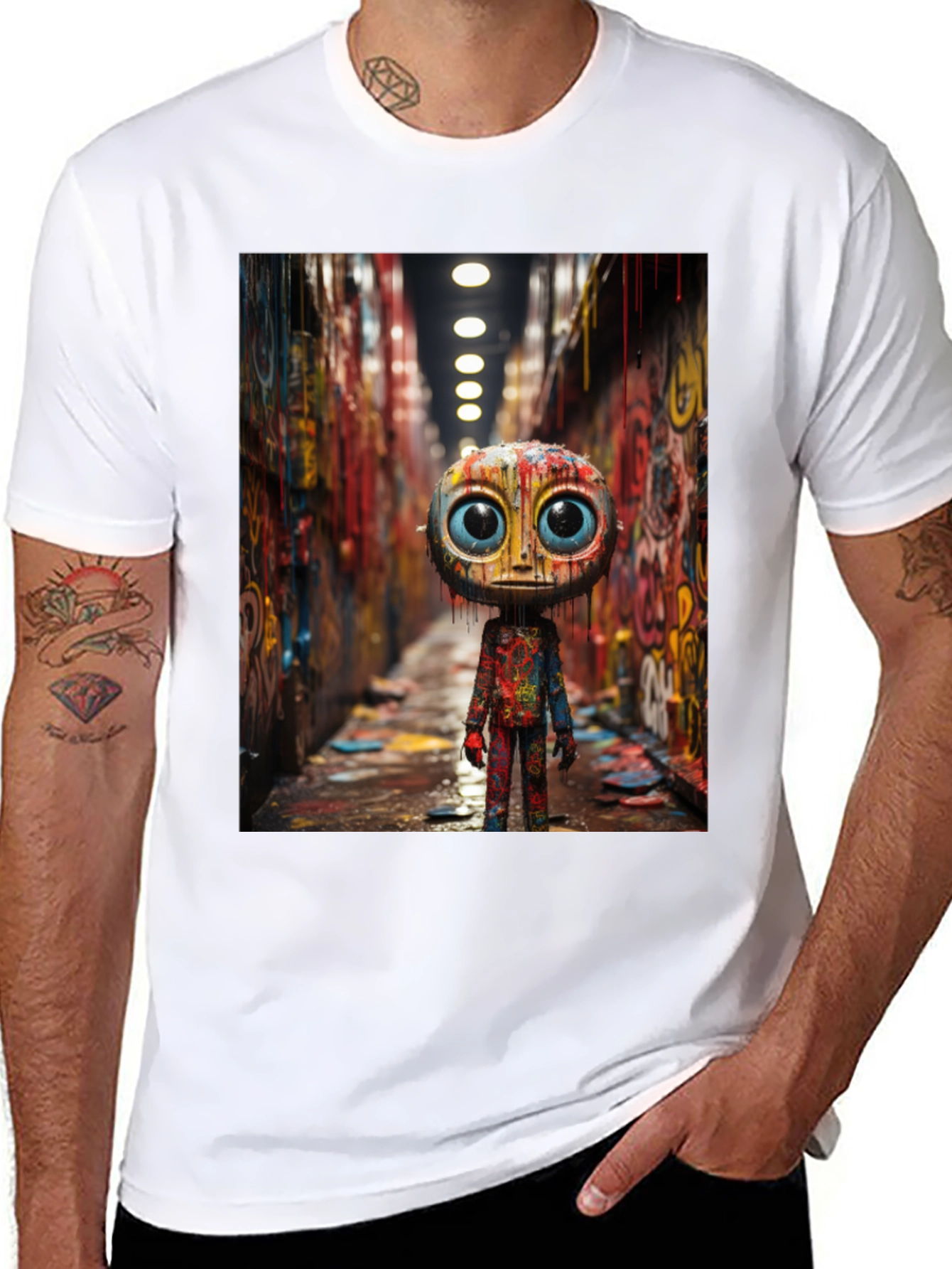 Abstract Character Graphic Tee - Black