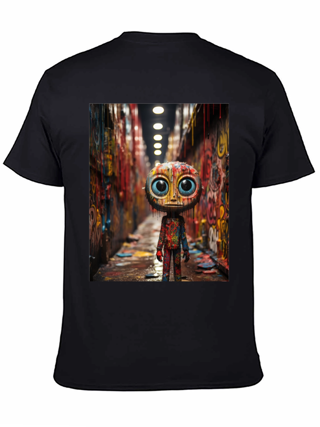 Abstract Character Graphic Tee - Black