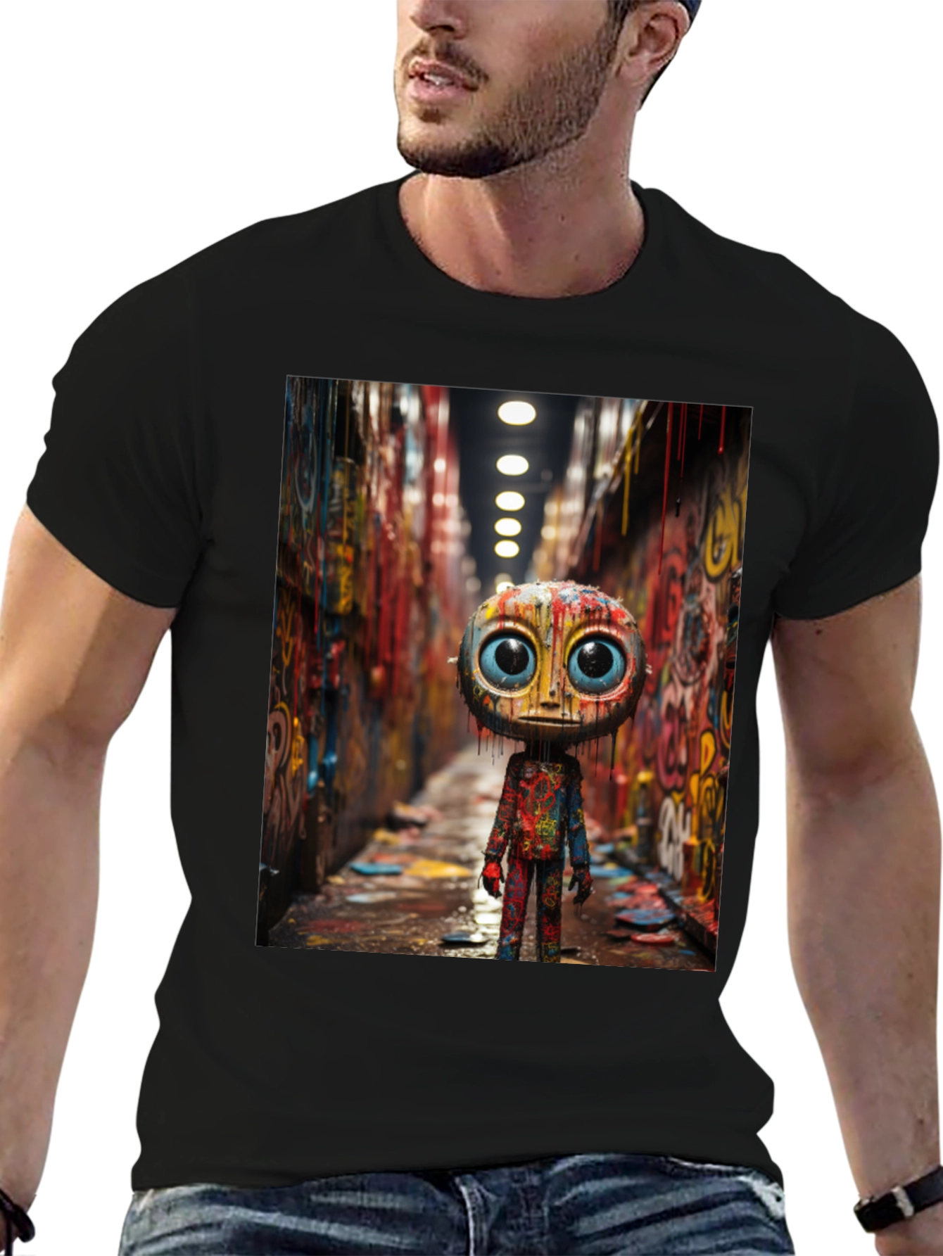Abstract Character Graphic Tee - Black
