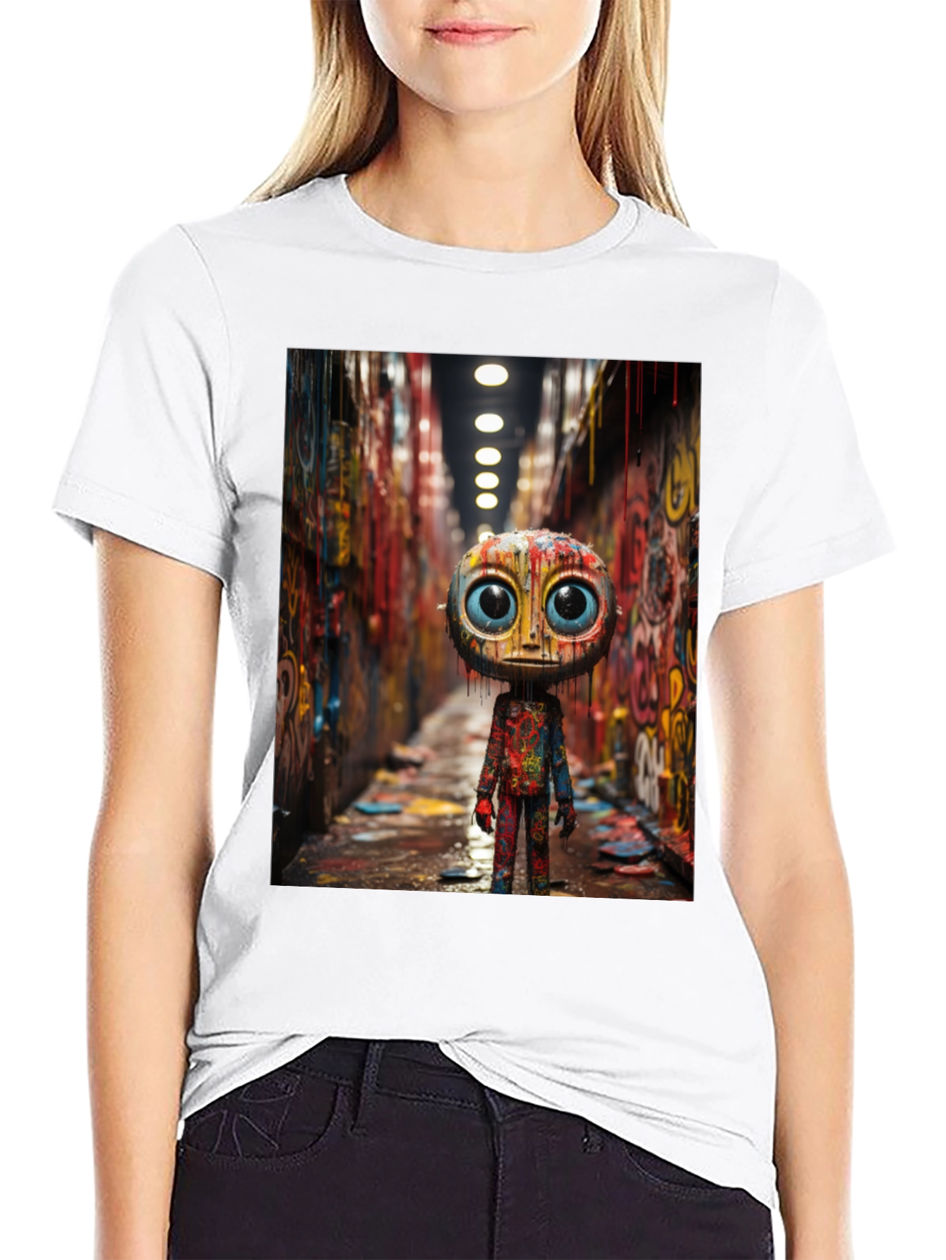 Abstract Character Graphic Tee - Black