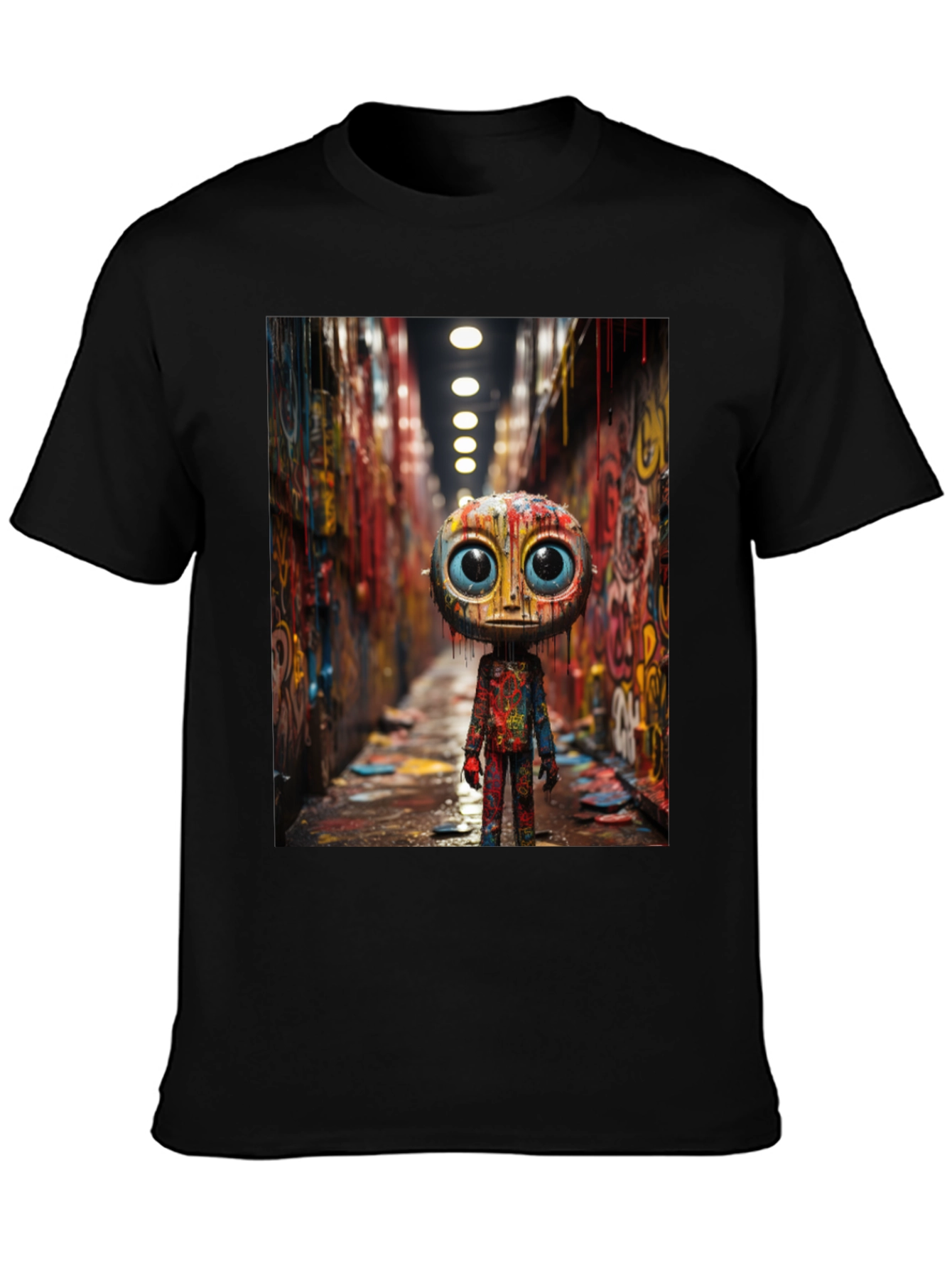 Abstract Character Graphic Tee - Black