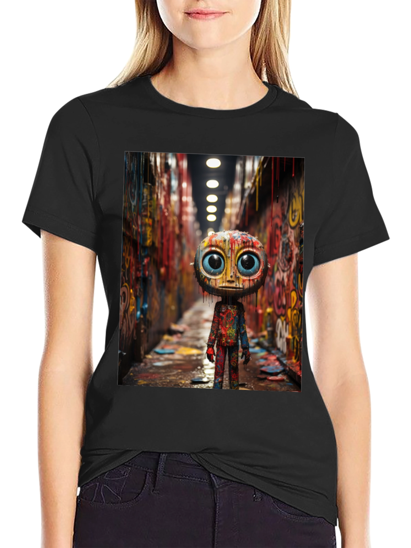 Abstract Character Graphic Tee - Black