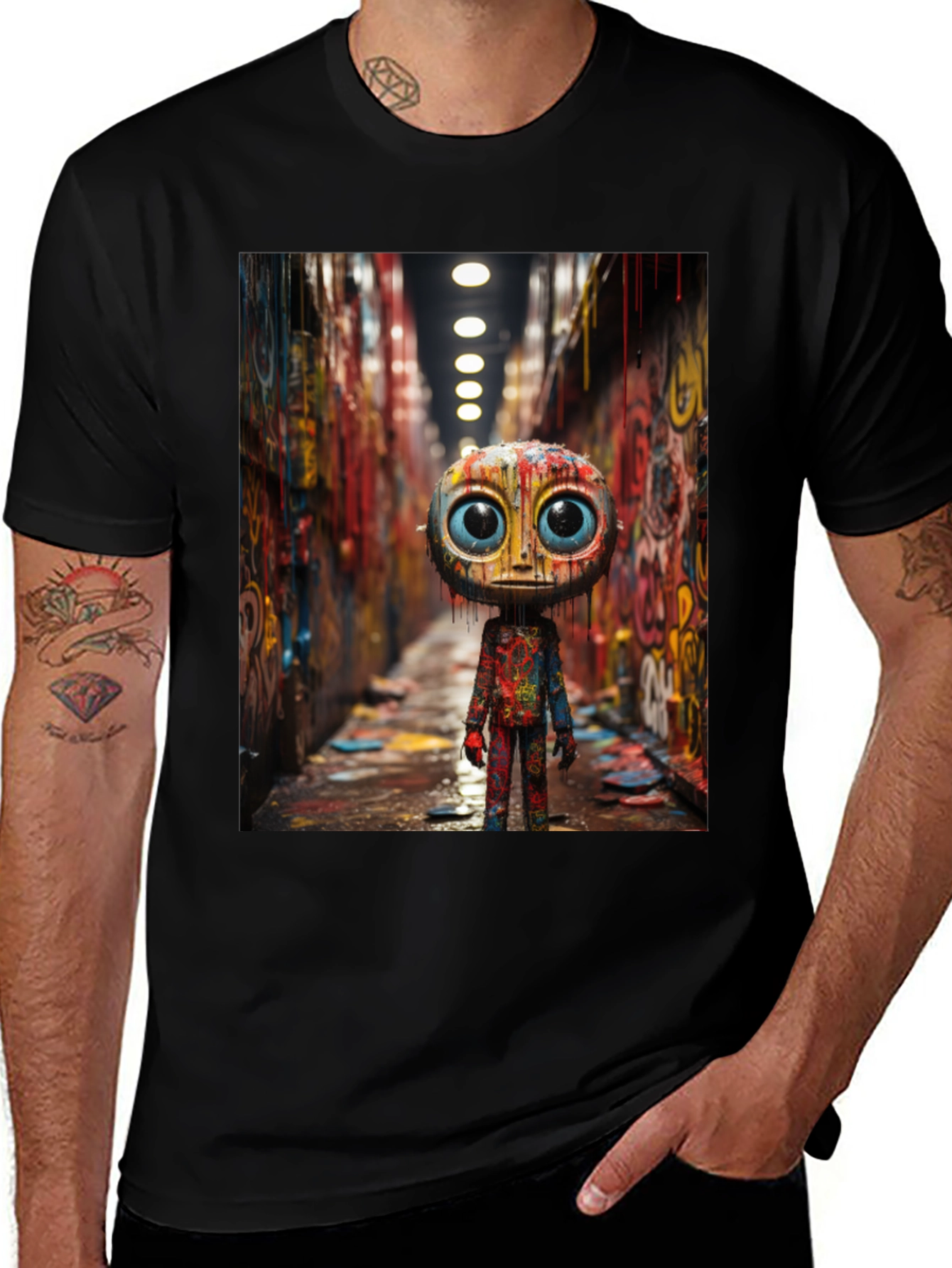 Abstract Character Graphic Tee - Black