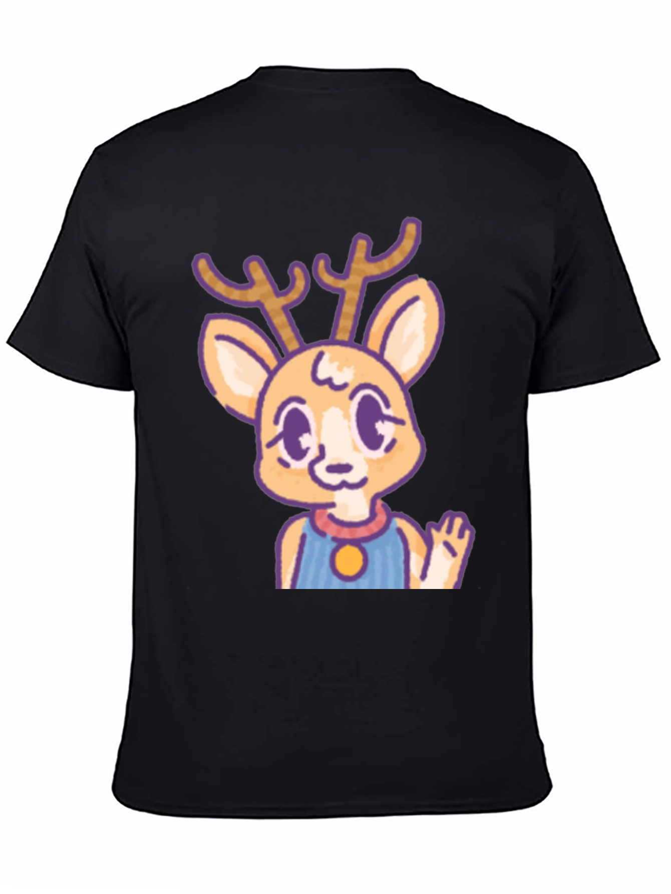 Cute Deer Cartoon Graphic Black T-Shirt