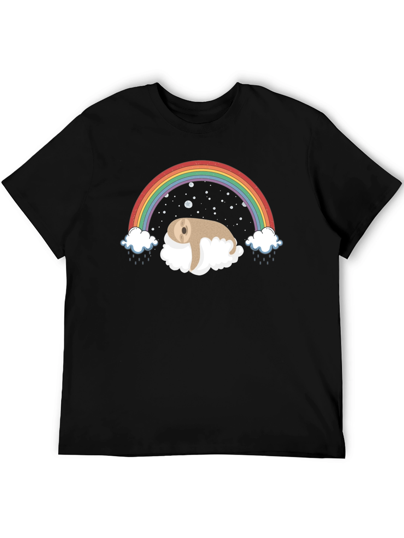 Sloth Rainbow Cloud Black T-Shirt