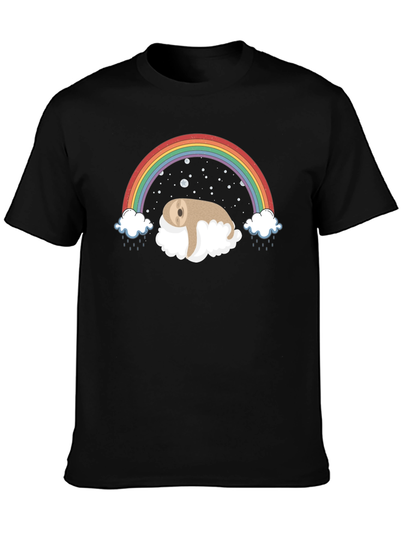 Sloth Rainbow Cloud Black T-Shirt