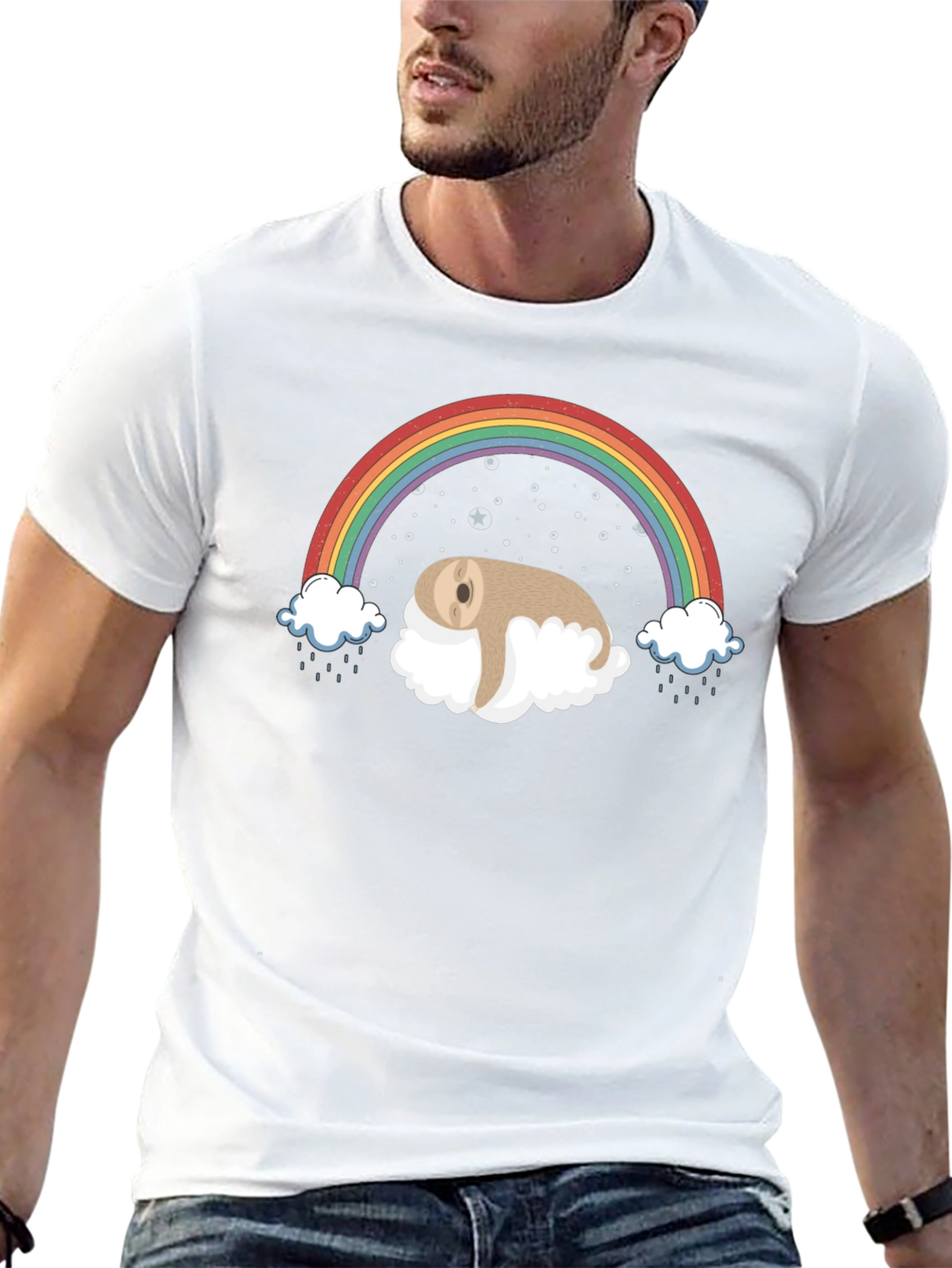 Sloth Rainbow Cloud Black T-Shirt