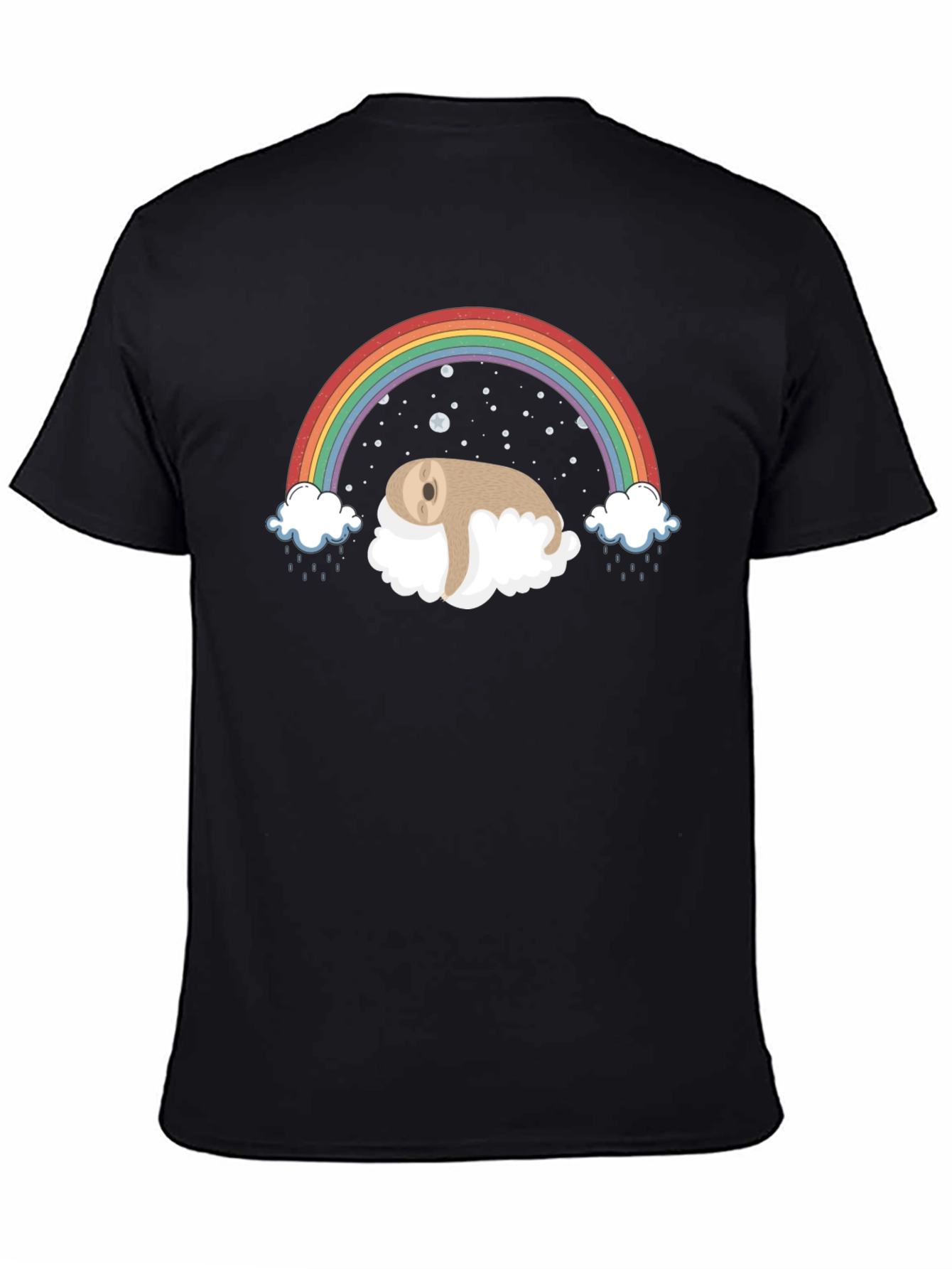 Sloth Rainbow Cloud Black T-Shirt
