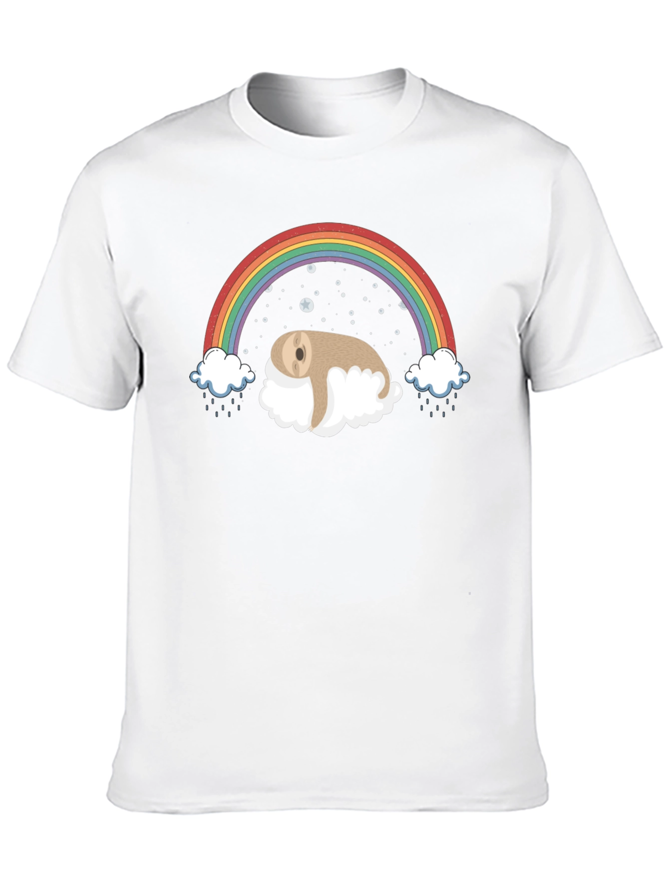 Sloth Rainbow Cloud Black T-Shirt
