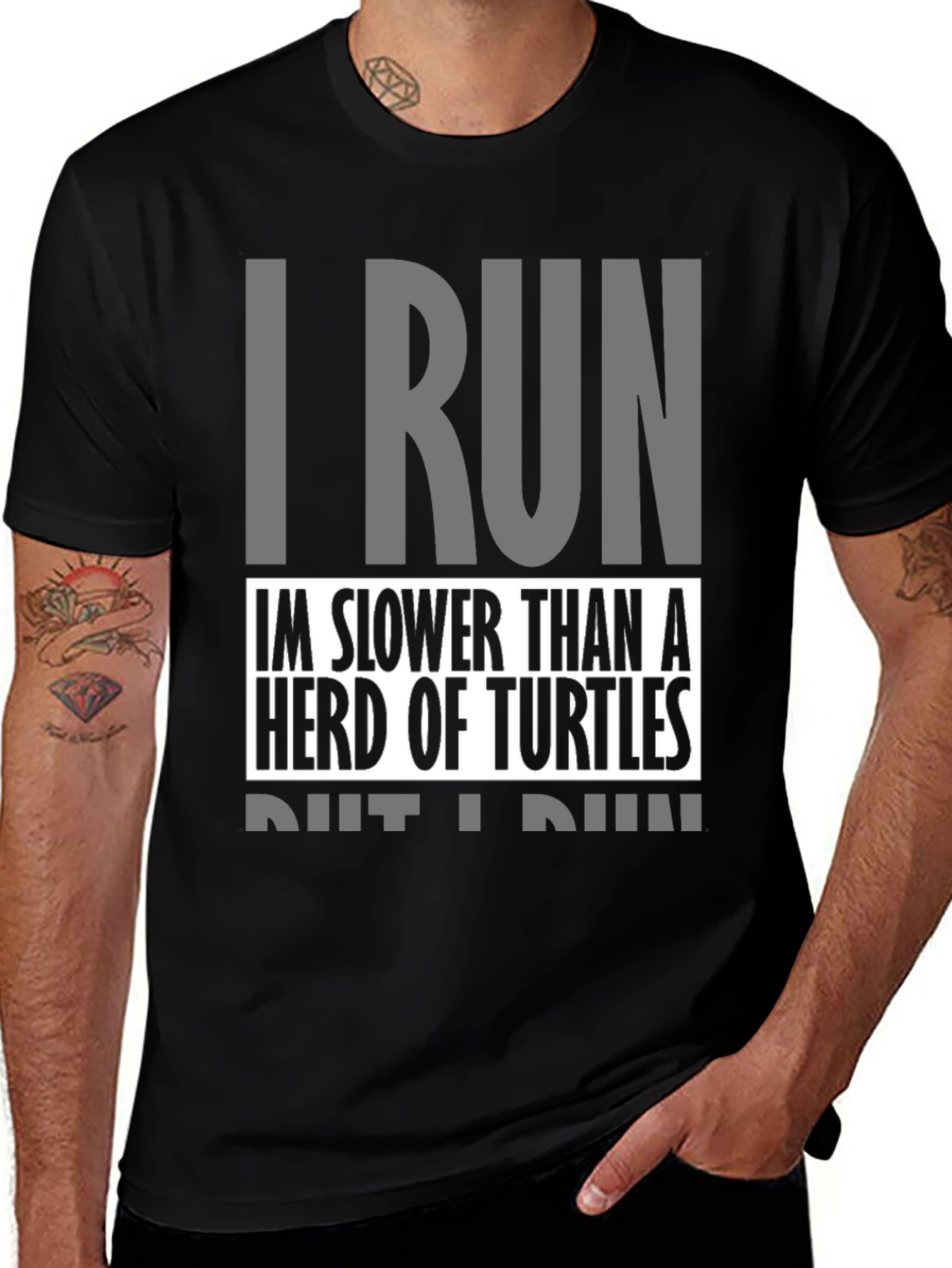 I Run Slower Than Turtles Black Graphic Tee