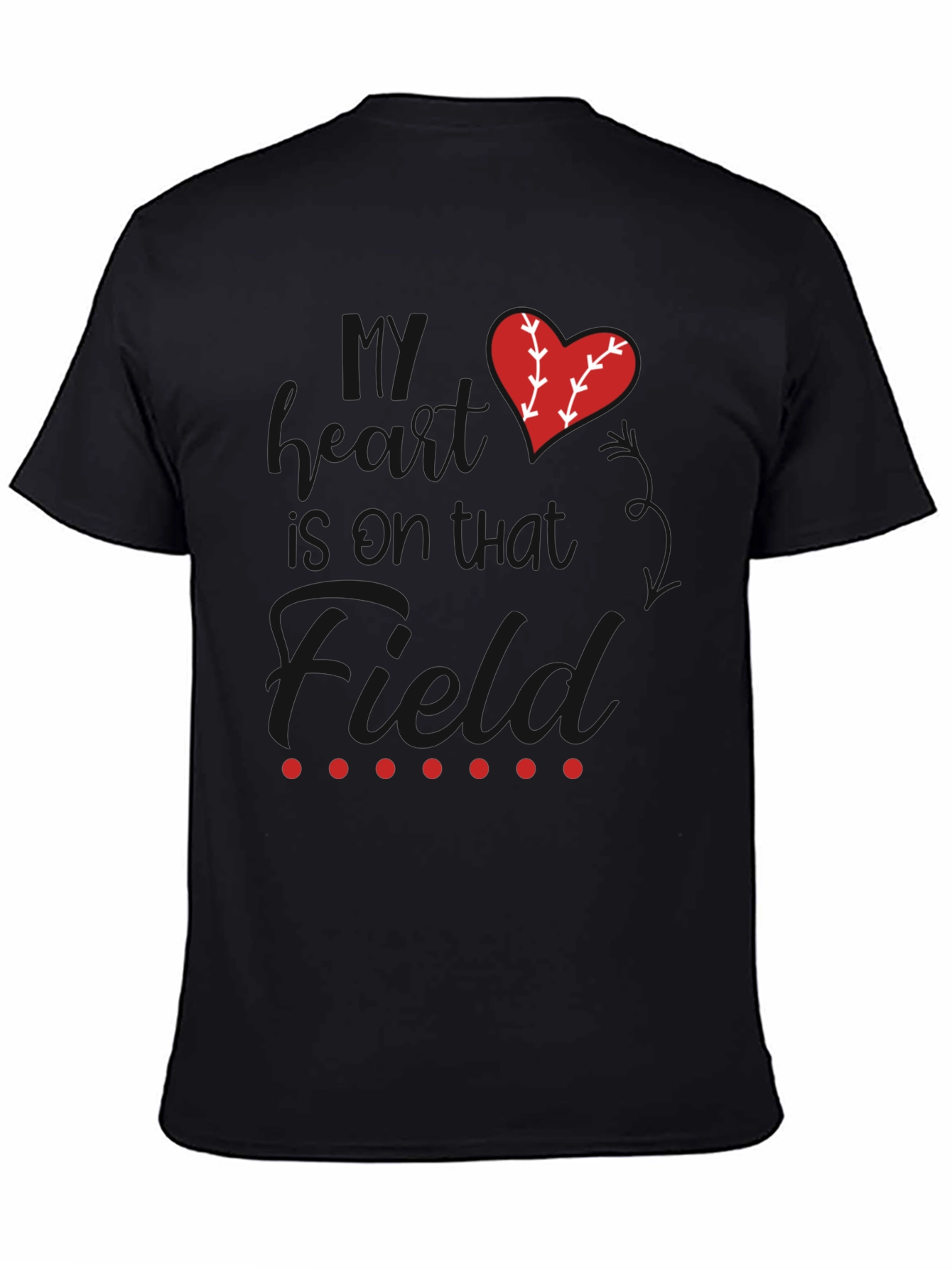 Baseball Mom Heart Graphic Tee - Black Cotton Blend