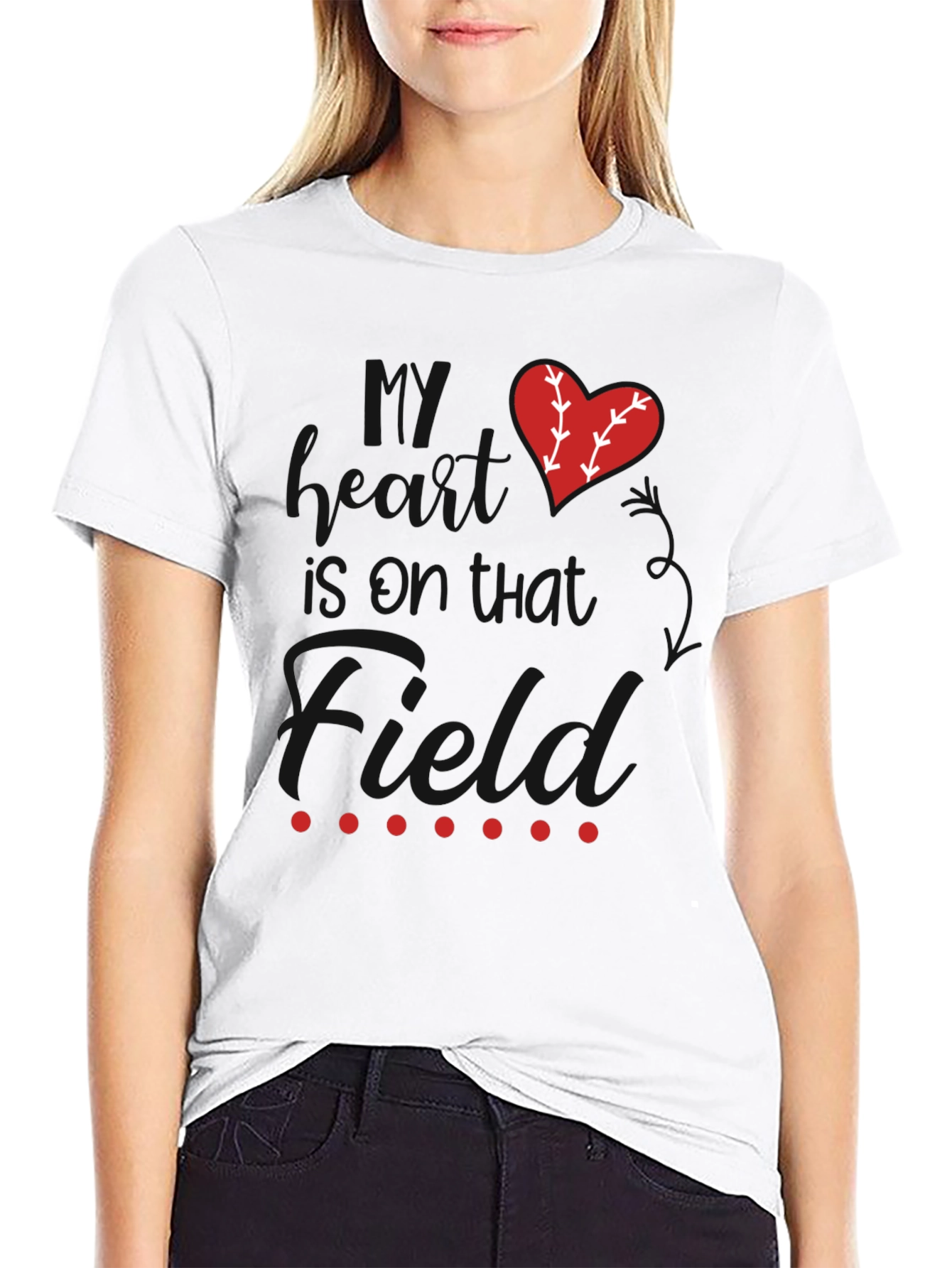 Baseball Mom Heart Graphic Tee - Black Cotton Blend