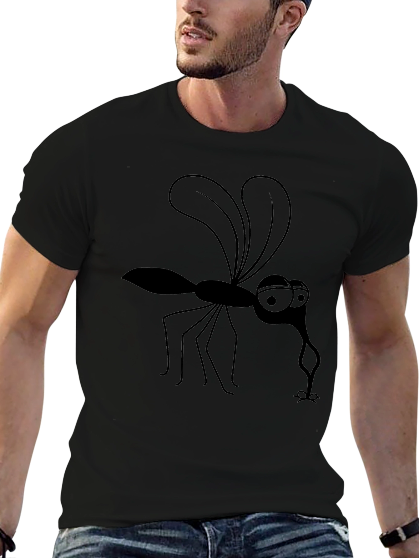 Cartoon Mosquito Graphic Tee - Black
