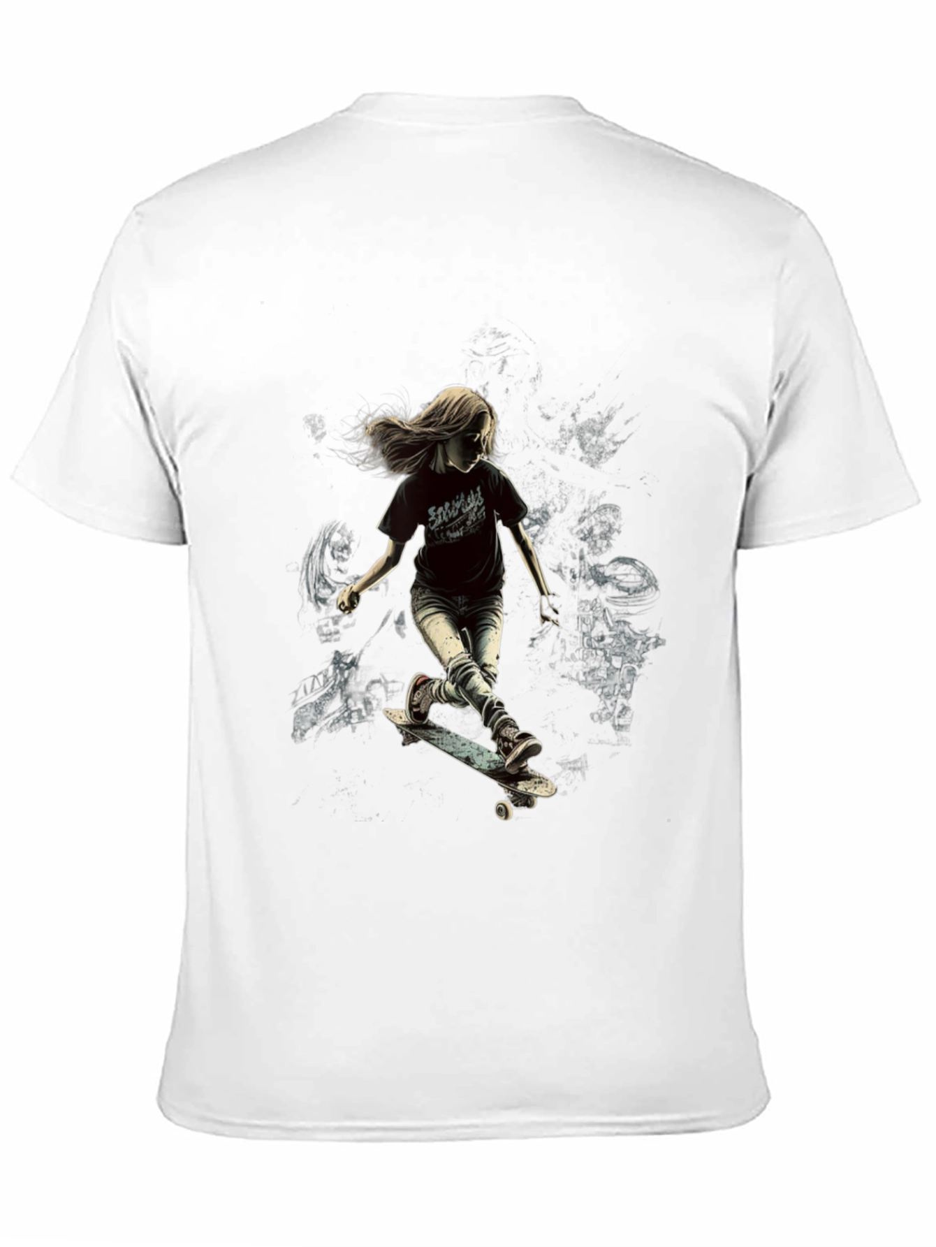 Skateboarding Girl Black T-Shirt