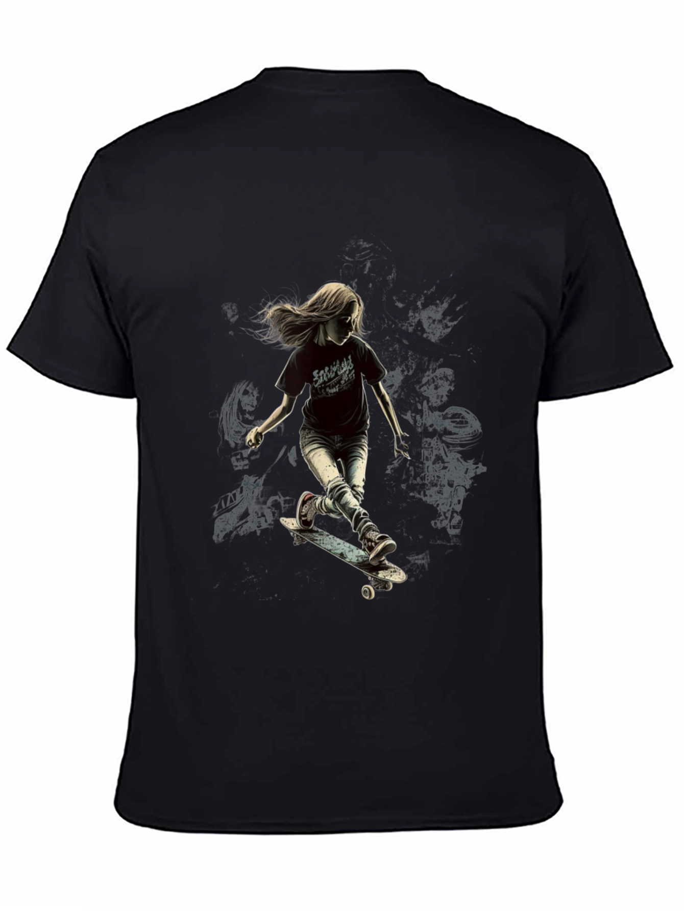 Skateboarding Girl Black T-Shirt
