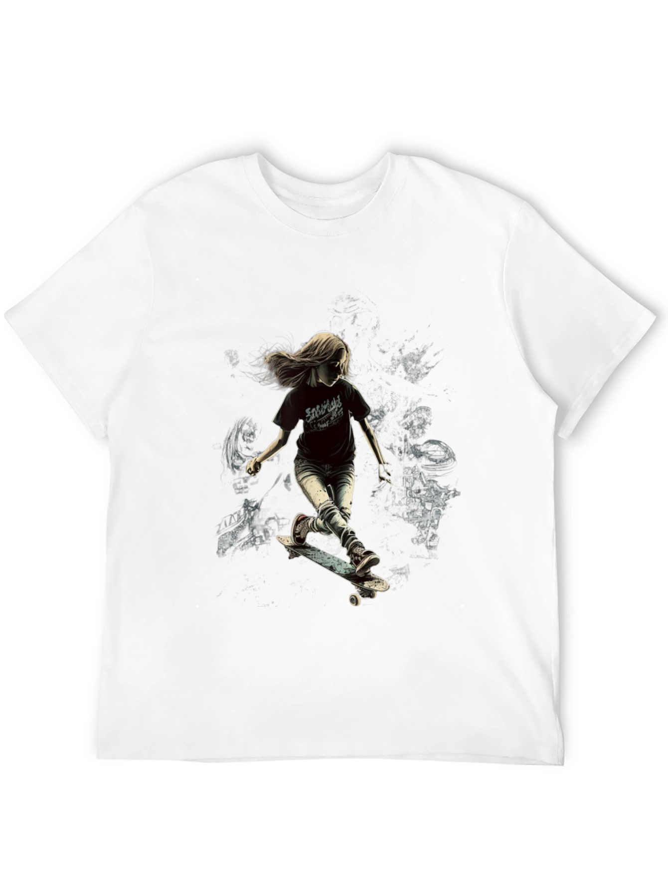 Skateboarding Girl Black T-Shirt