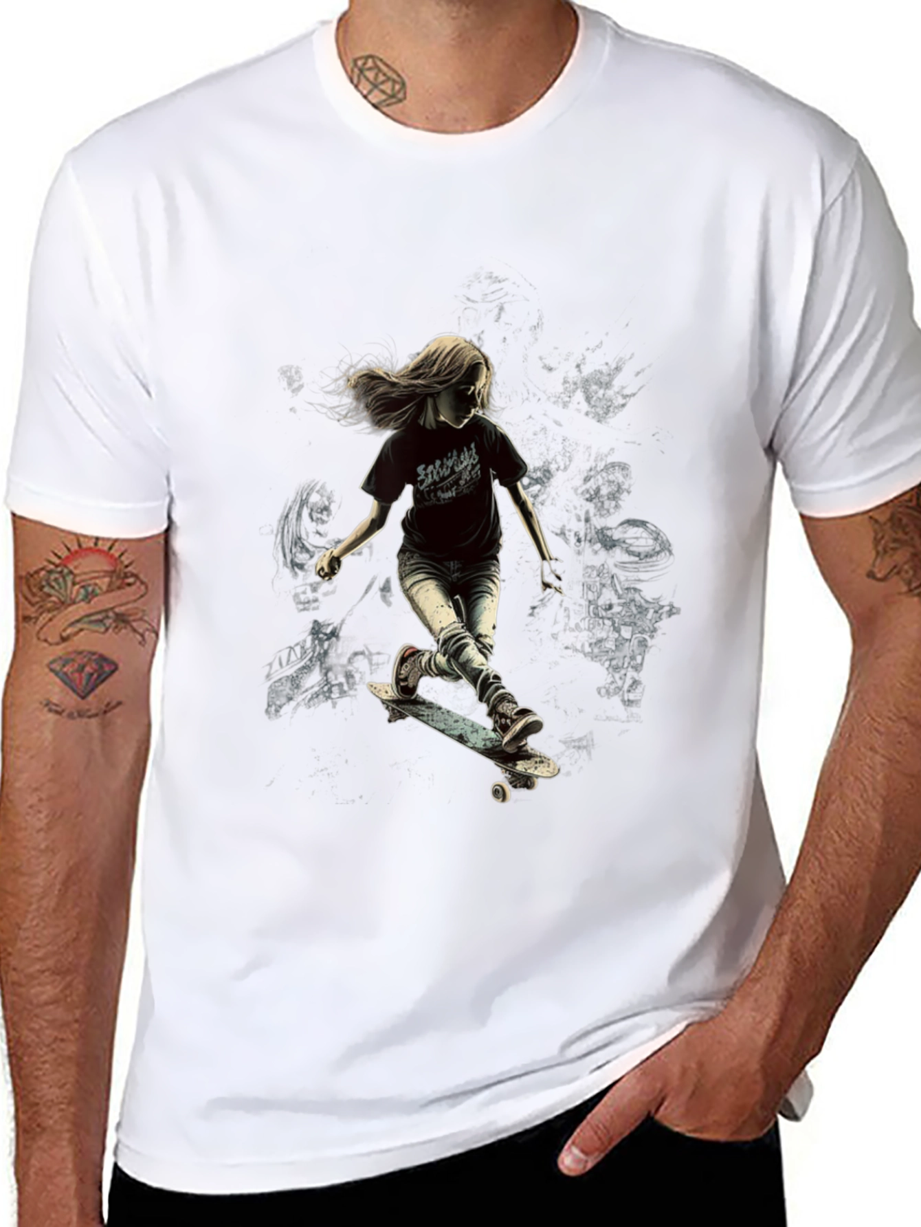 Skateboarding Girl Black T-Shirt