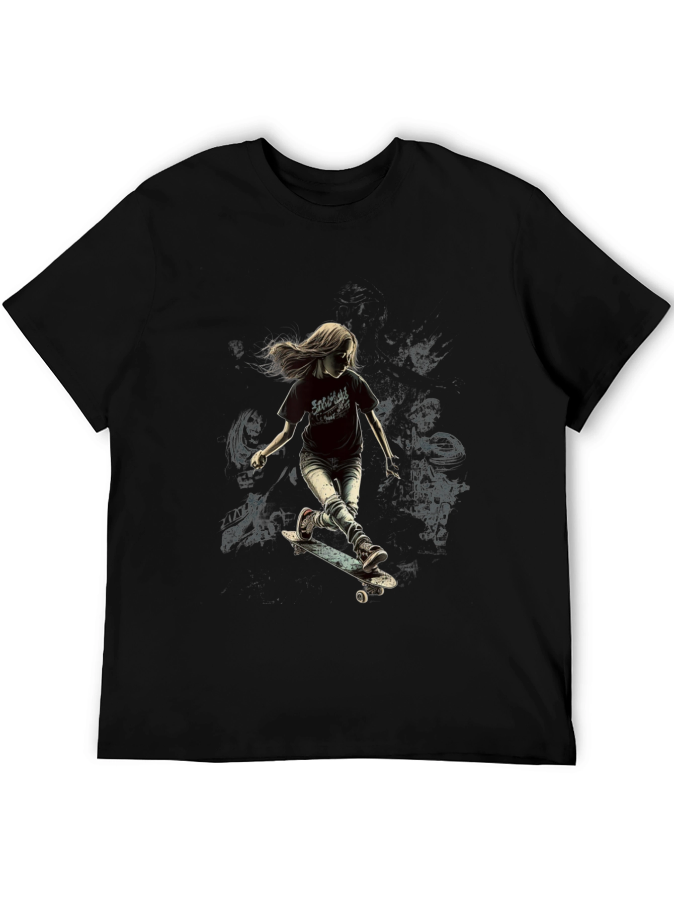 Skateboarding Girl Black T-Shirt