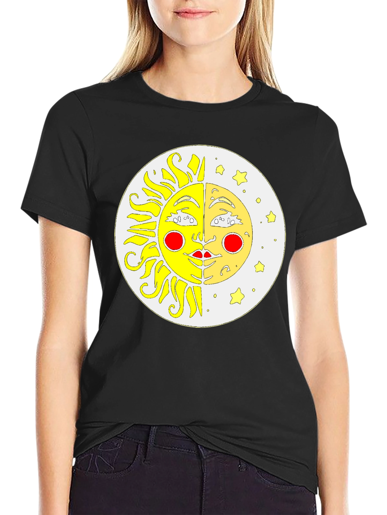 Celestial Sun and Moon Black T-Shirt