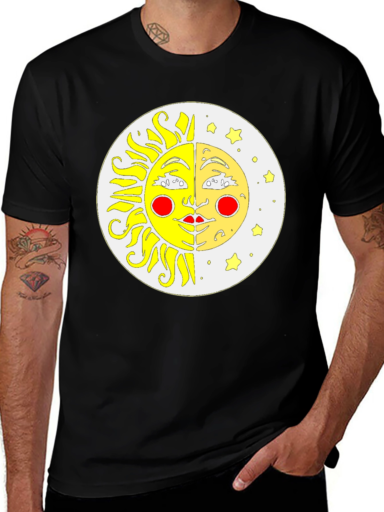 Celestial Sun and Moon Black T-Shirt