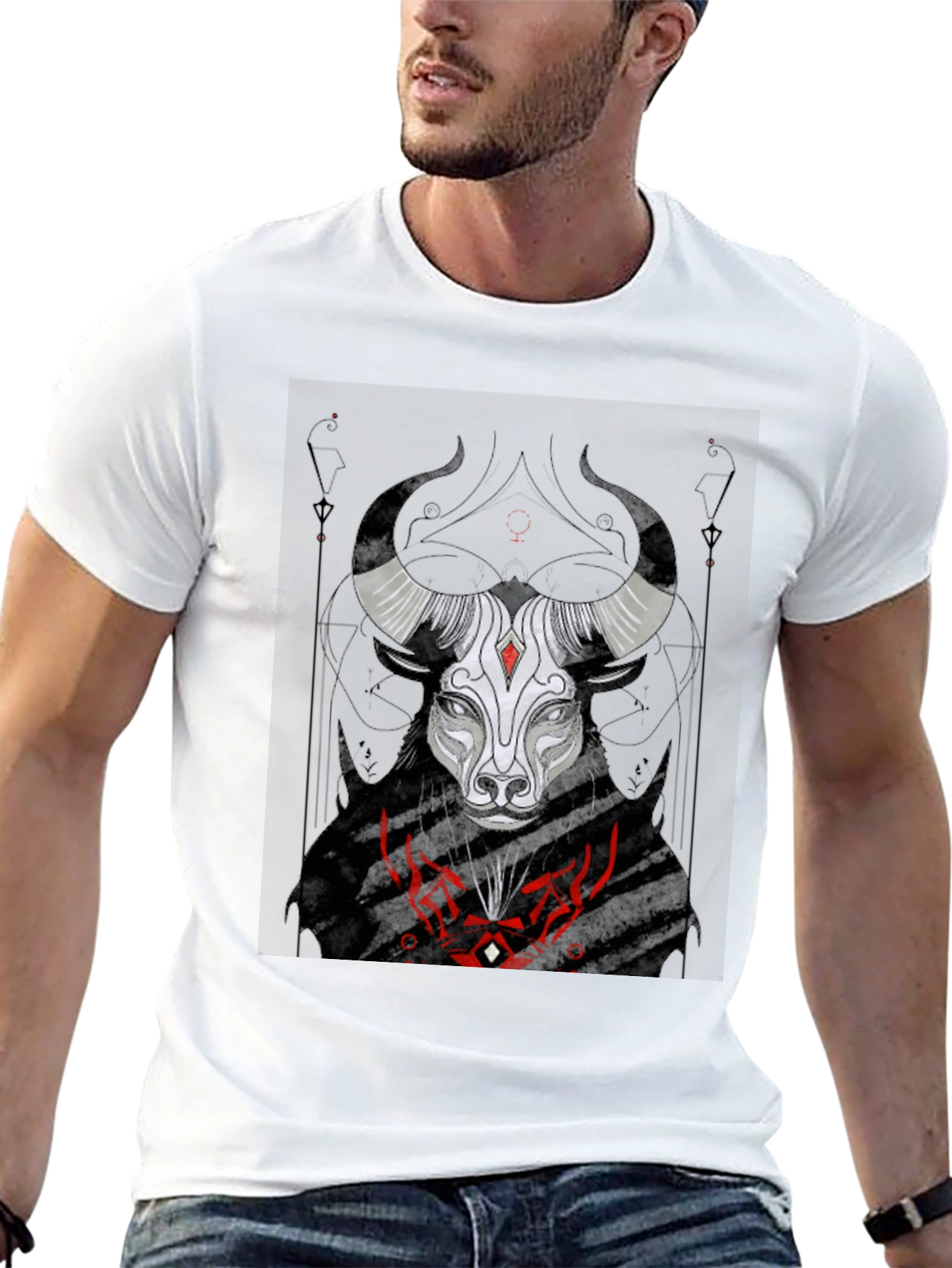 Black Graphic Tee: Bull Zodiac Design