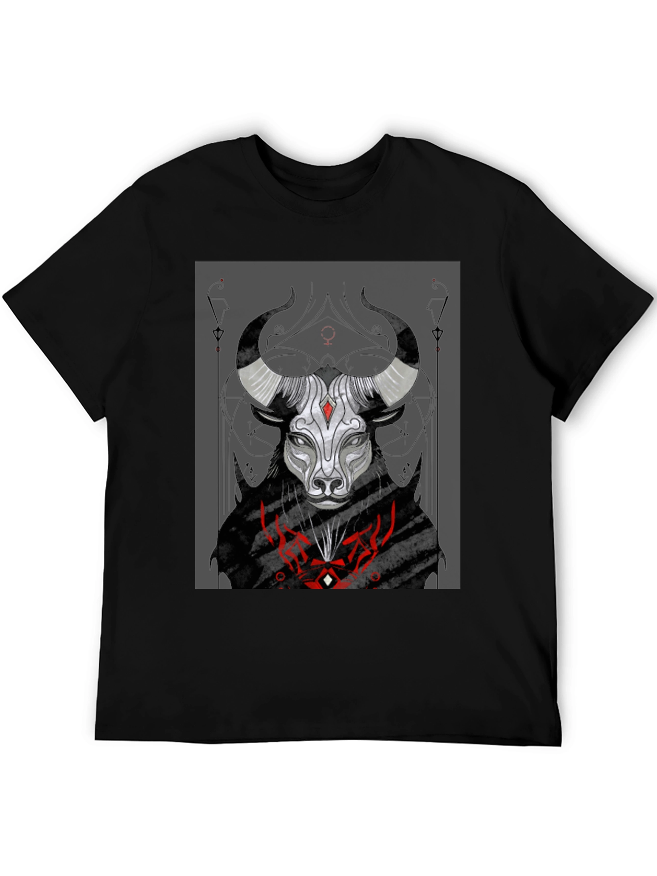 Black Graphic Tee: Bull Zodiac Design