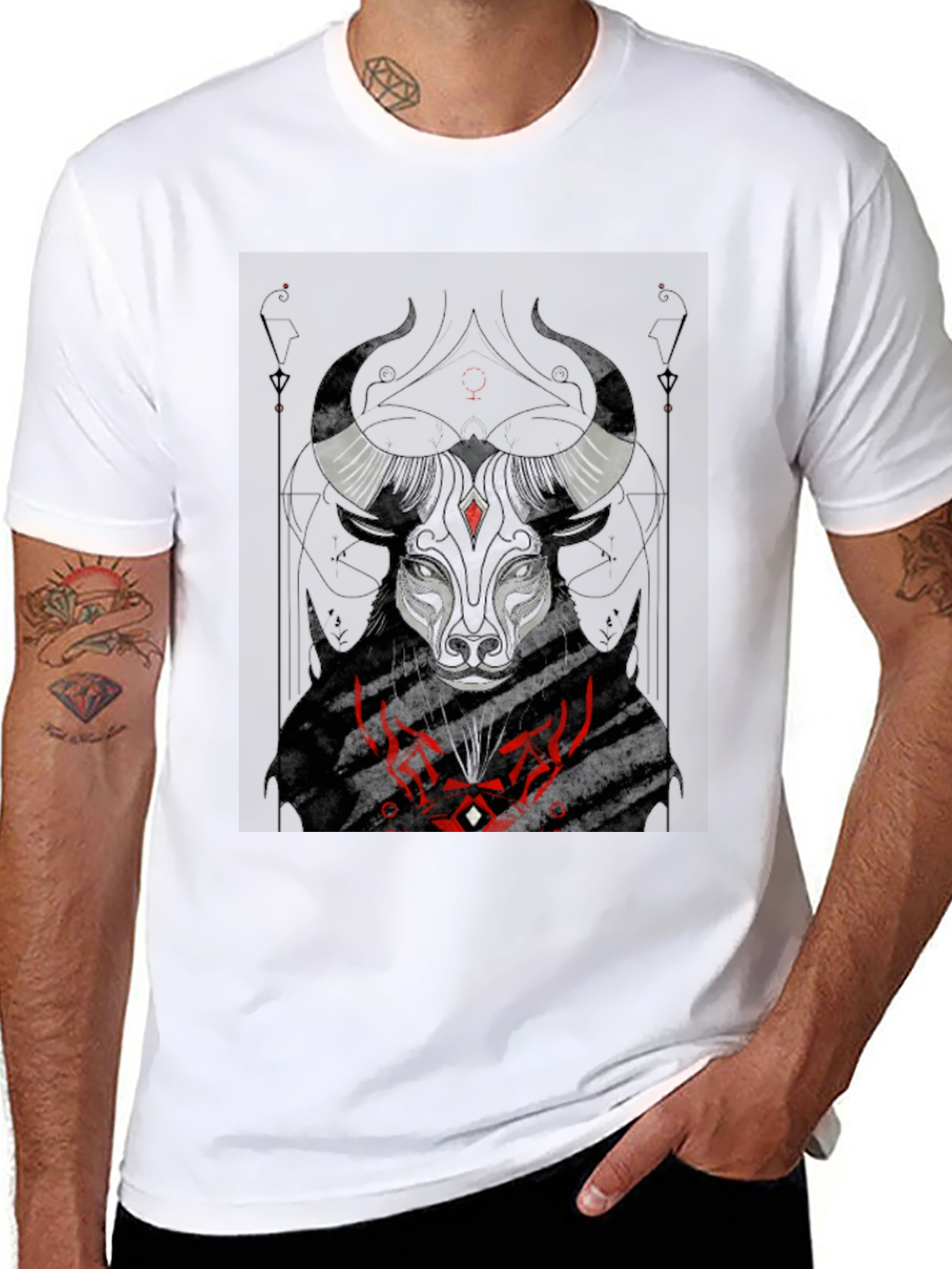 Black Graphic Tee: Bull Zodiac Design