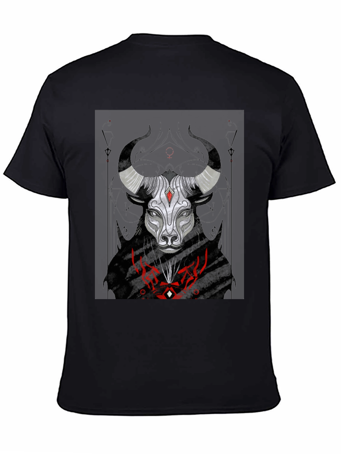 Black Graphic Tee: Bull Zodiac Design