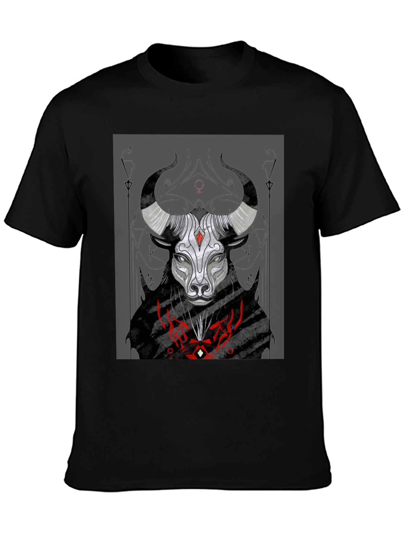 Black Graphic Tee: Bull Zodiac Design