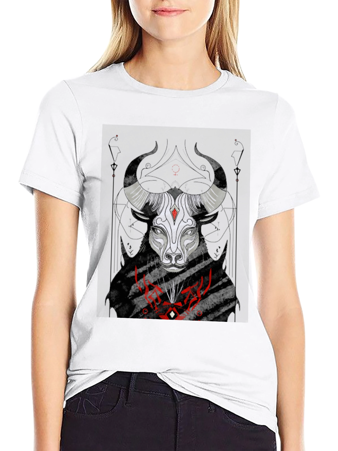 Black Graphic Tee: Bull Zodiac Design
