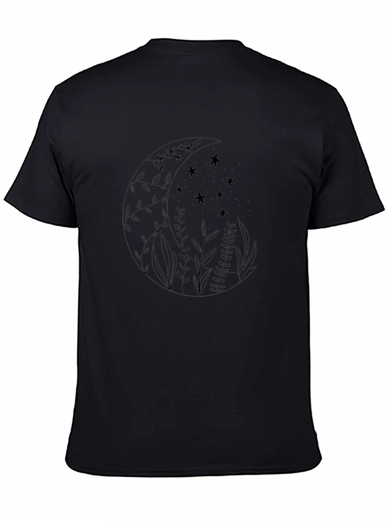 Mens Black T-Shirt with Moon & Star Graphic