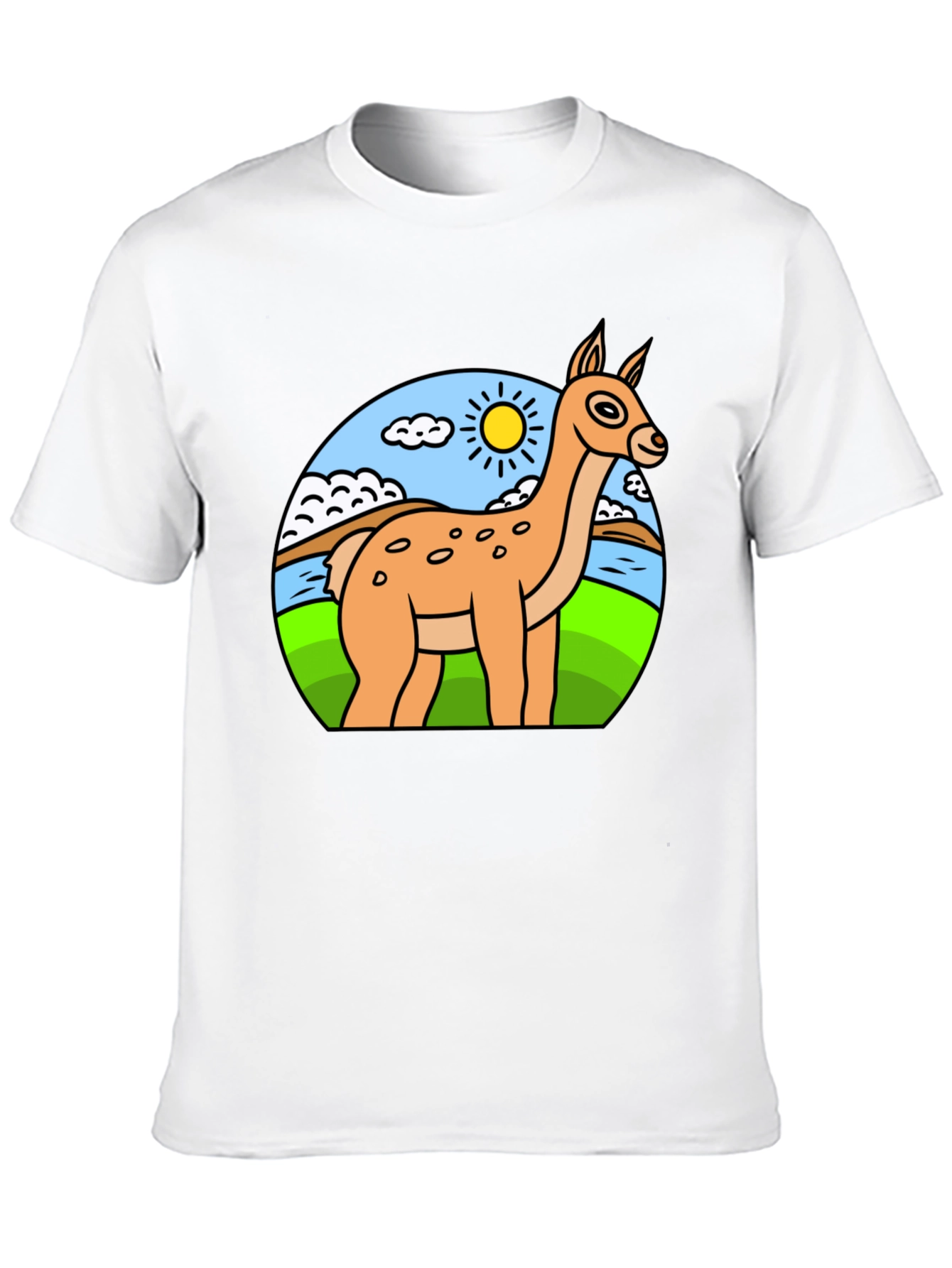 Cartoon Llama Graphic Tee - Black Cotton Blend