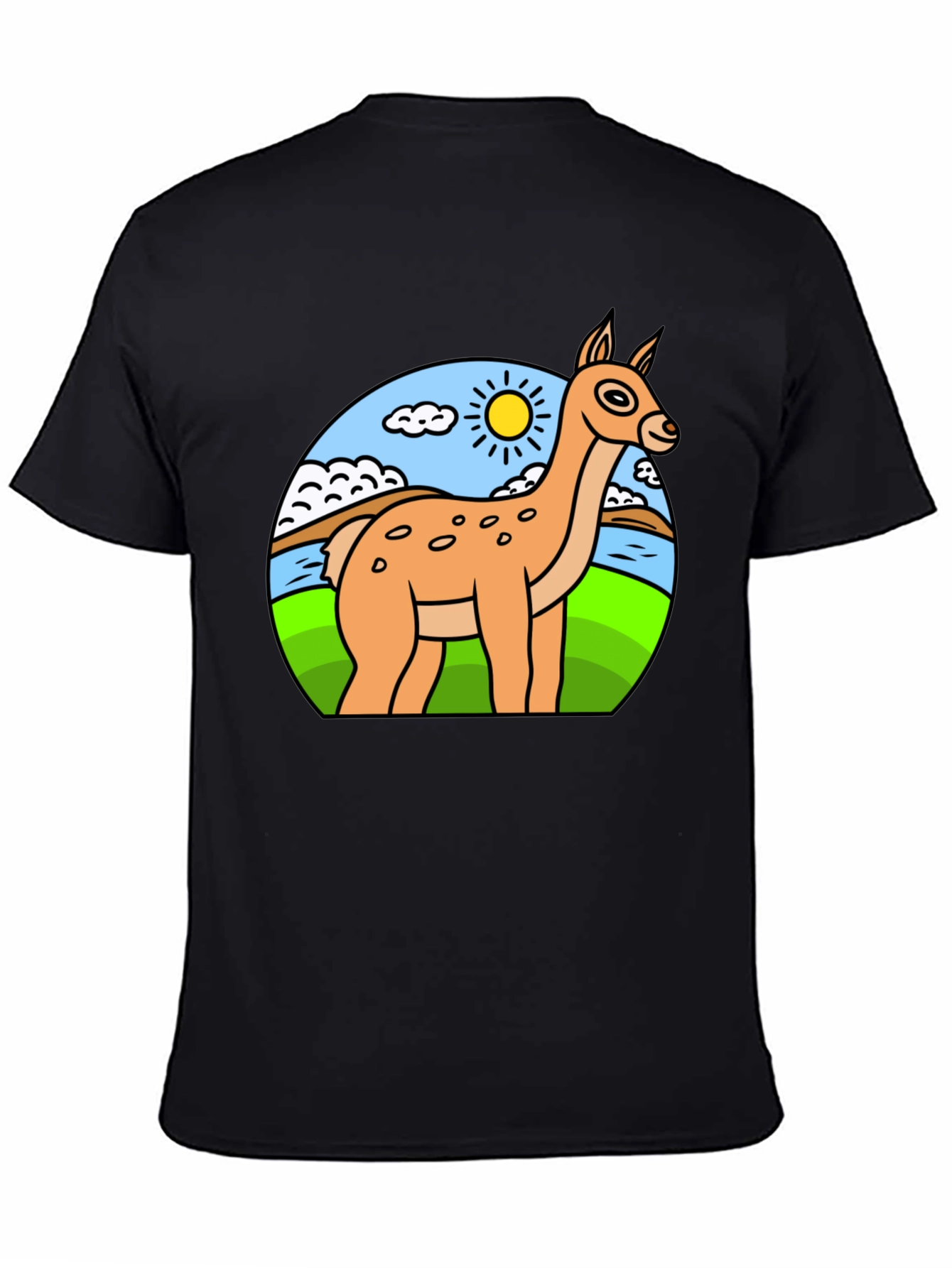 Cartoon Llama Graphic Tee - Black Cotton Blend