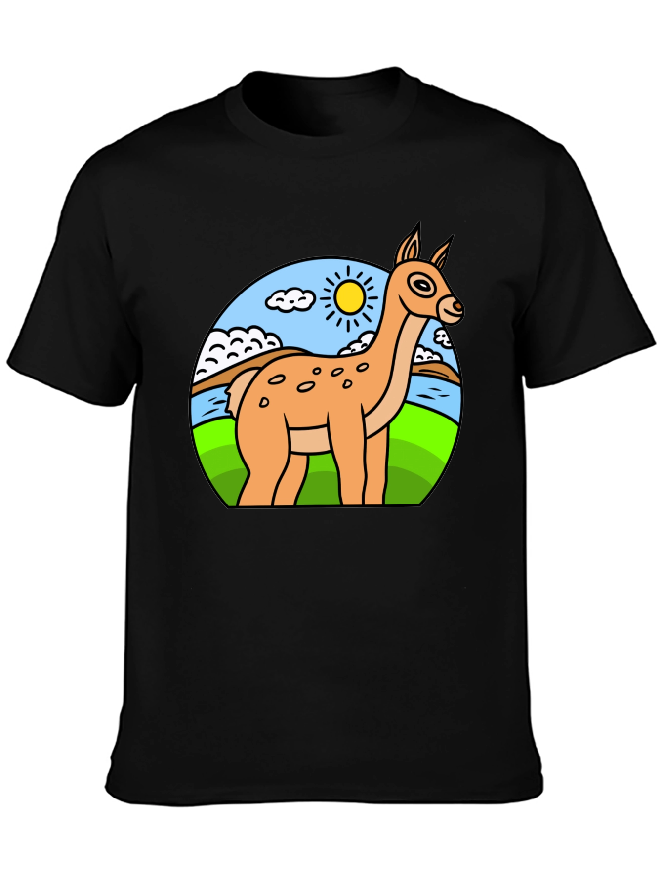 Cartoon Llama Graphic Tee - Black Cotton Blend