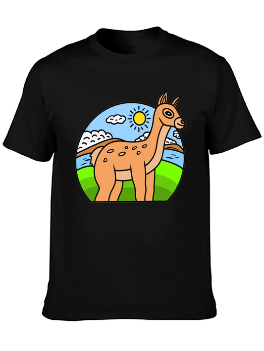 Cartoon Llama Graphic Tee - Black Cotton Blend