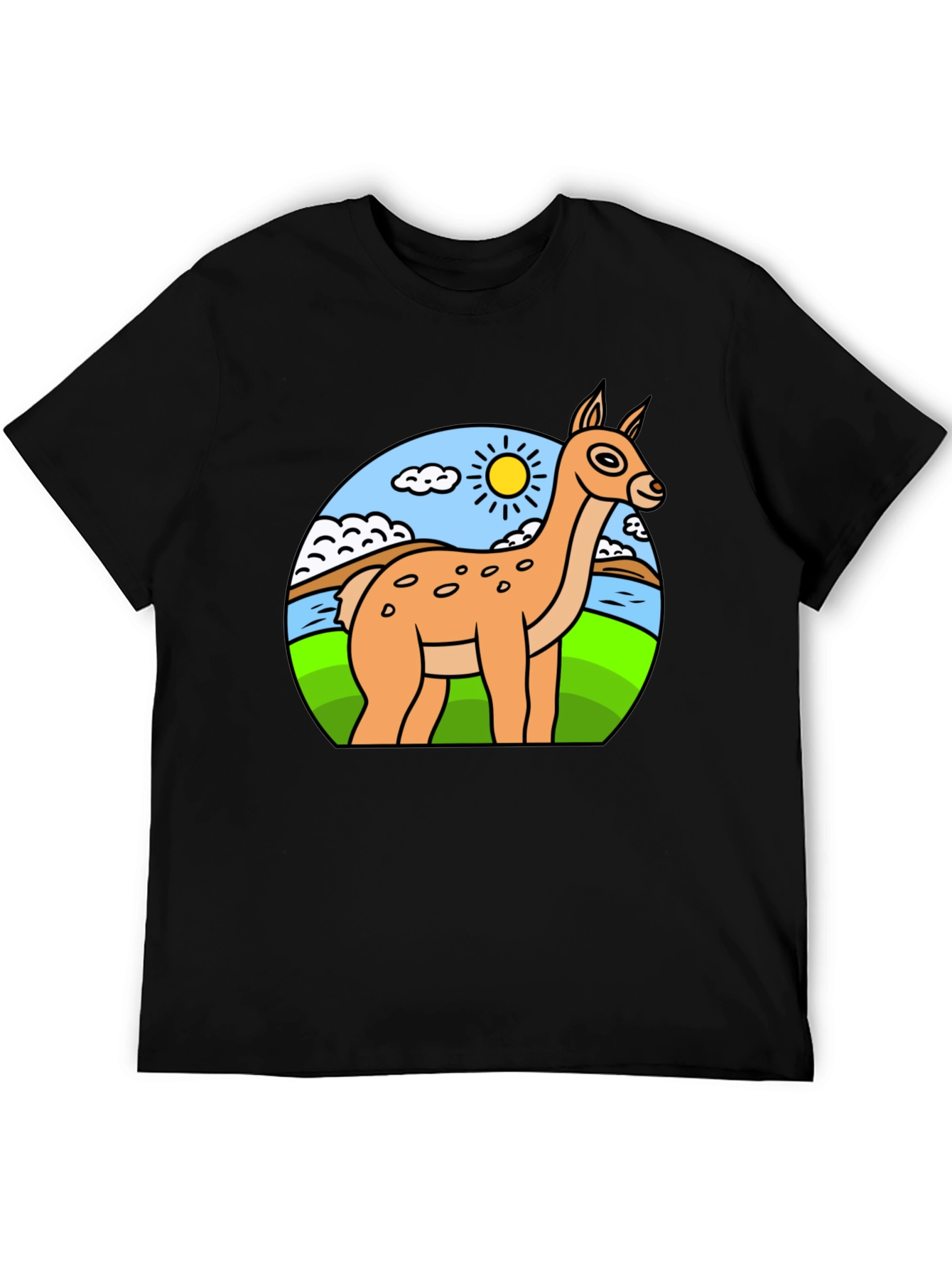 Cartoon Llama Graphic Tee - Black Cotton Blend