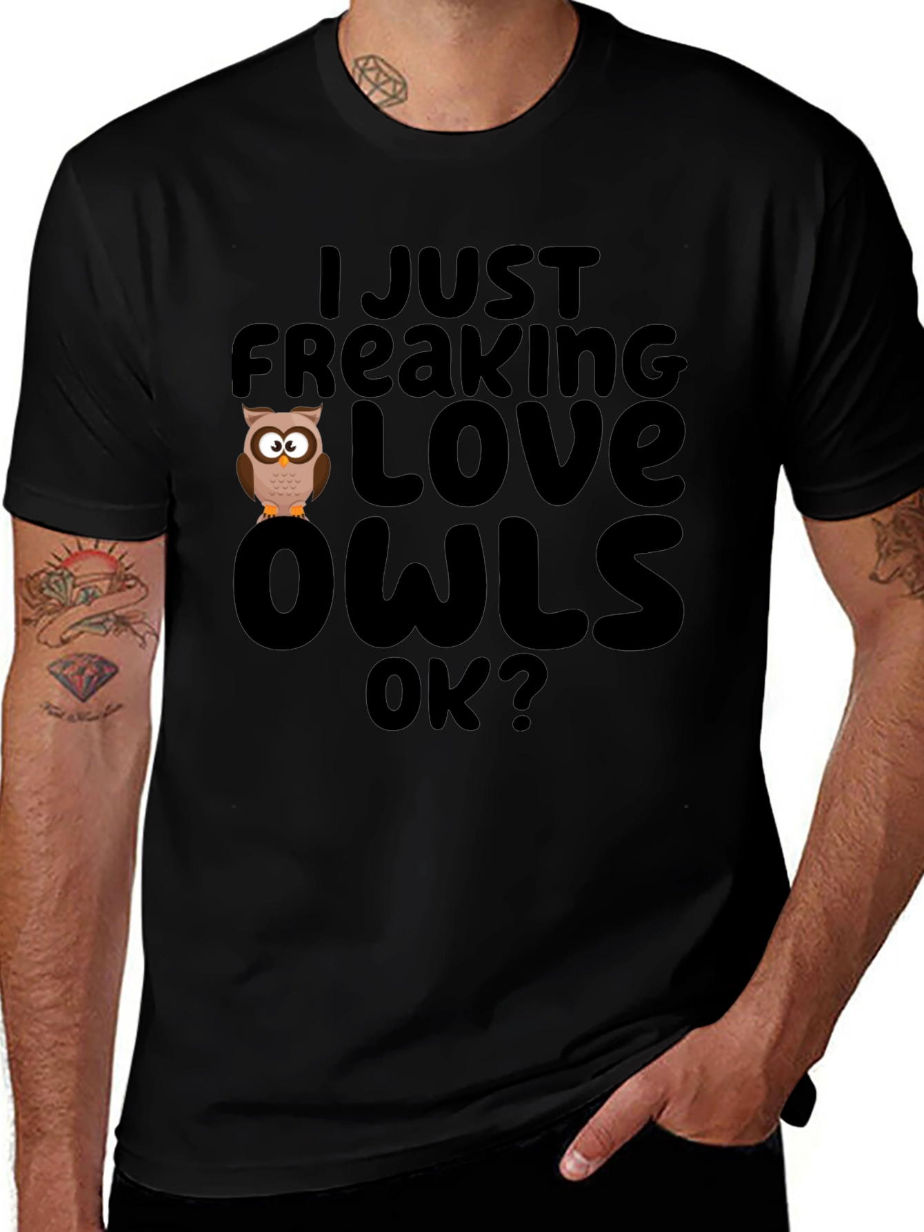 I Just Freaking Love Owls Black T-Shirt