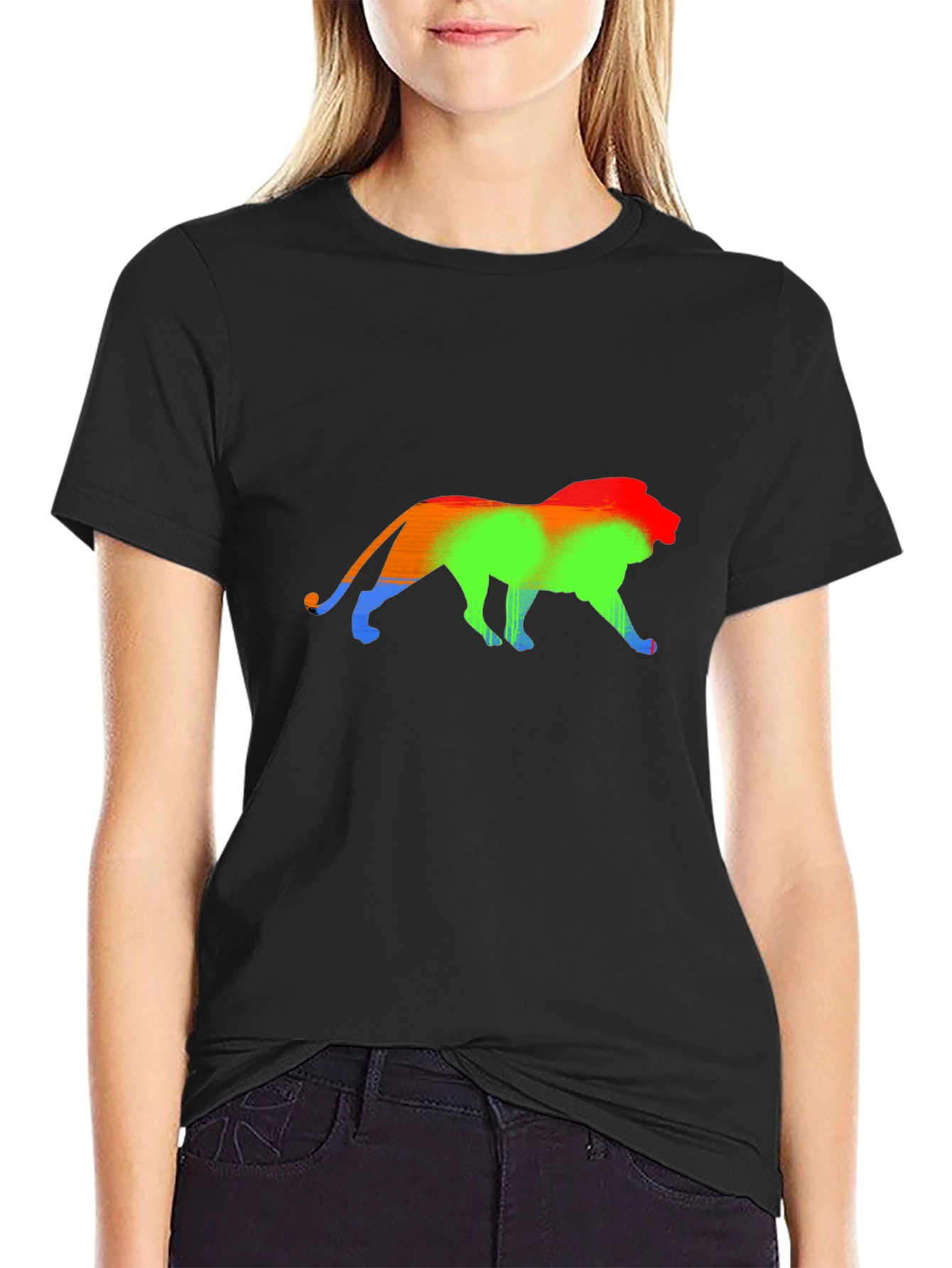 Rainbow Lion Graphic Black T-Shirt
