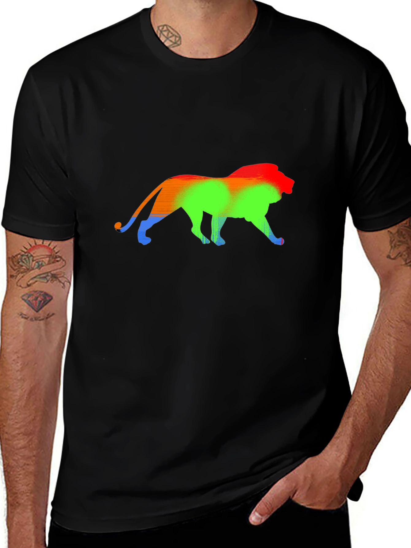 Rainbow Lion Graphic Black T-Shirt