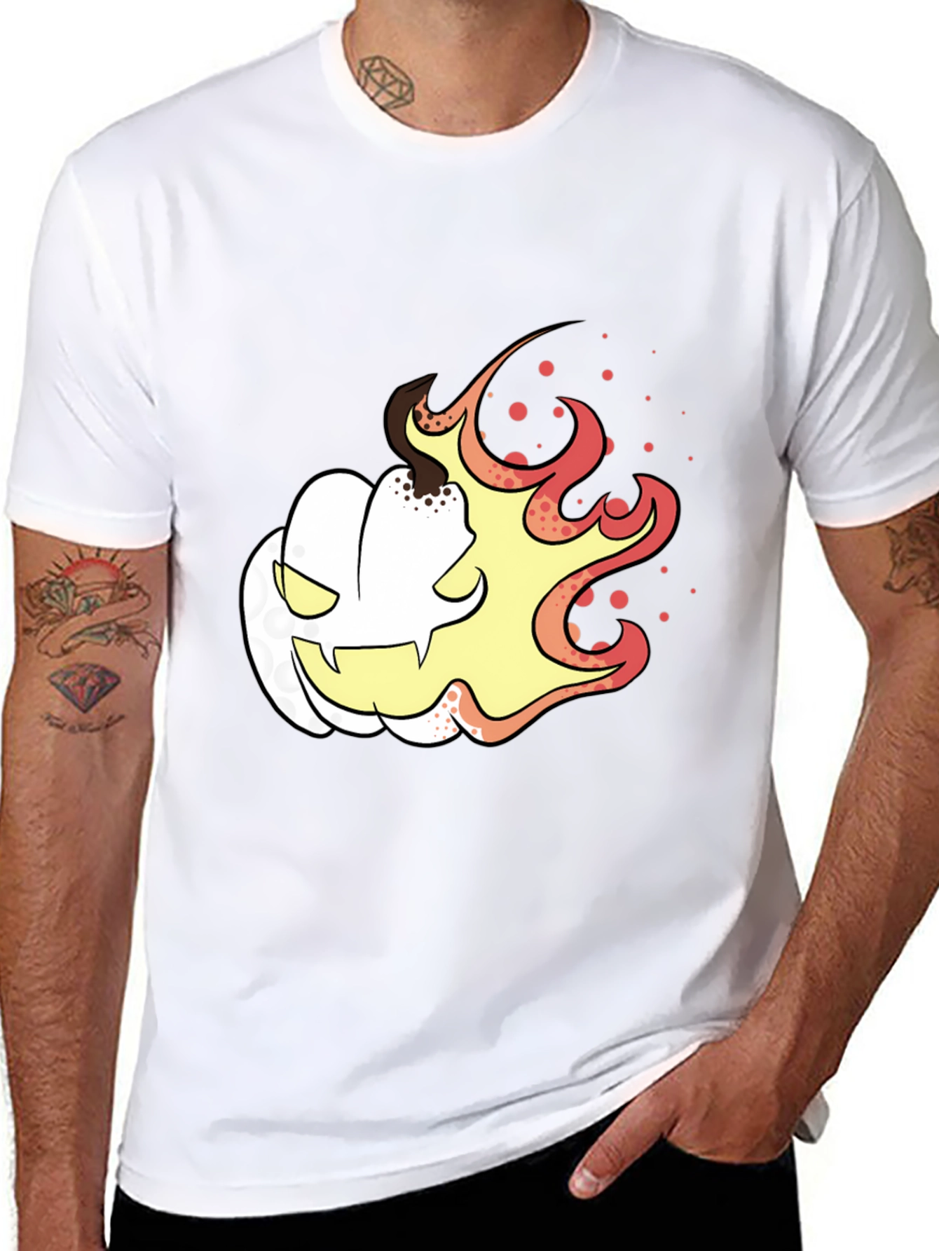 Fiery Pumpkin Graphic Tee - Black Halloween Shirt
