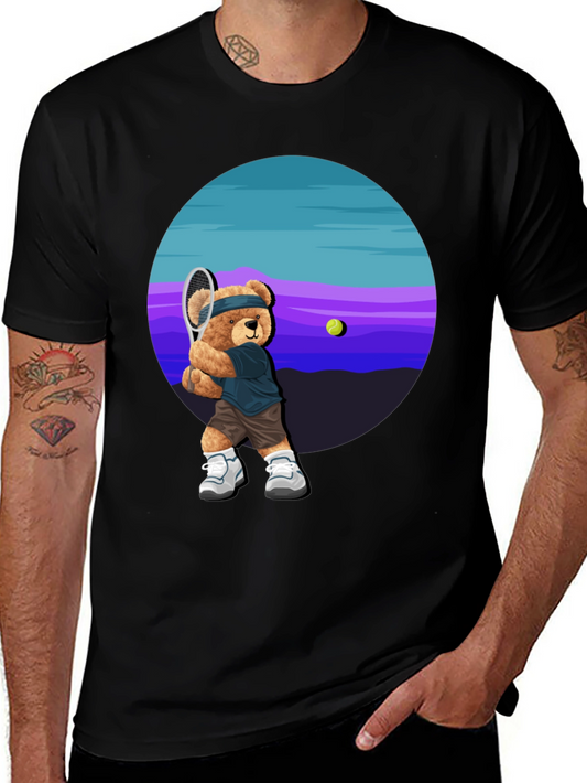 Tennis Bear Graphic Tee - Cool Casual Shirt