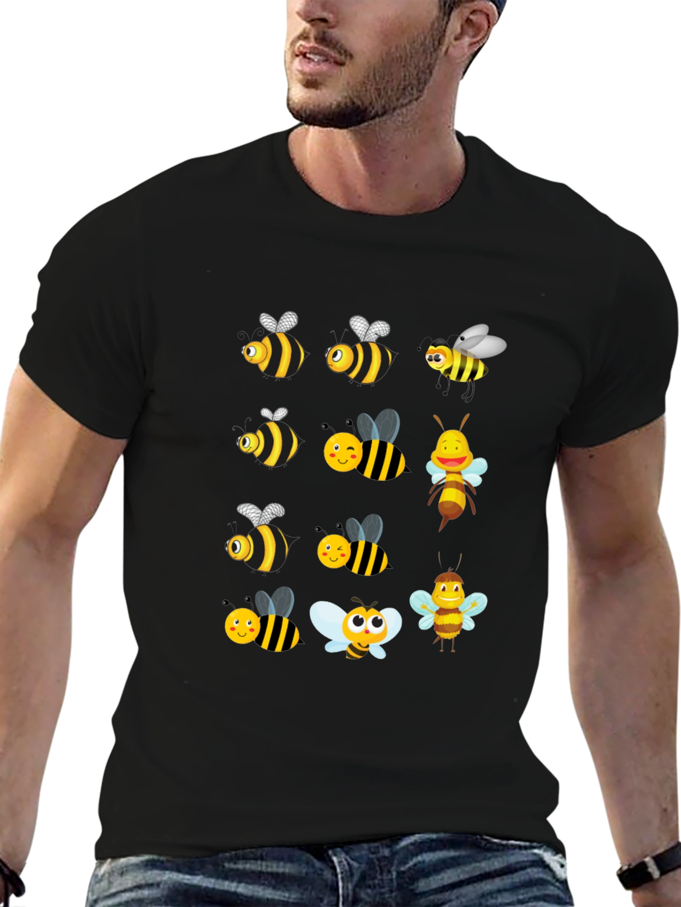 Cartoon Bee T-Shirt - Black Graphic Tee
