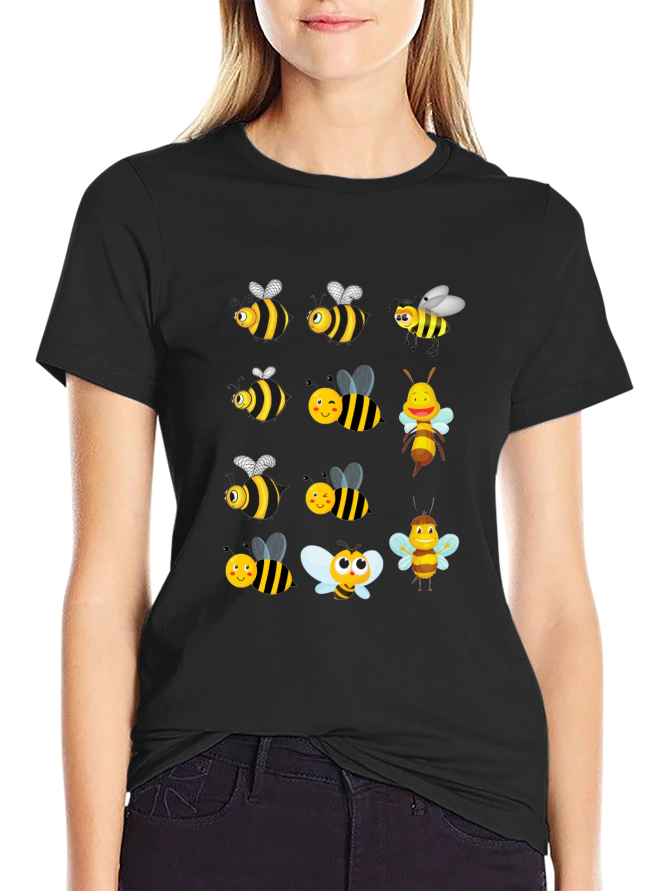 Cartoon Bee T-Shirt - Black Graphic Tee