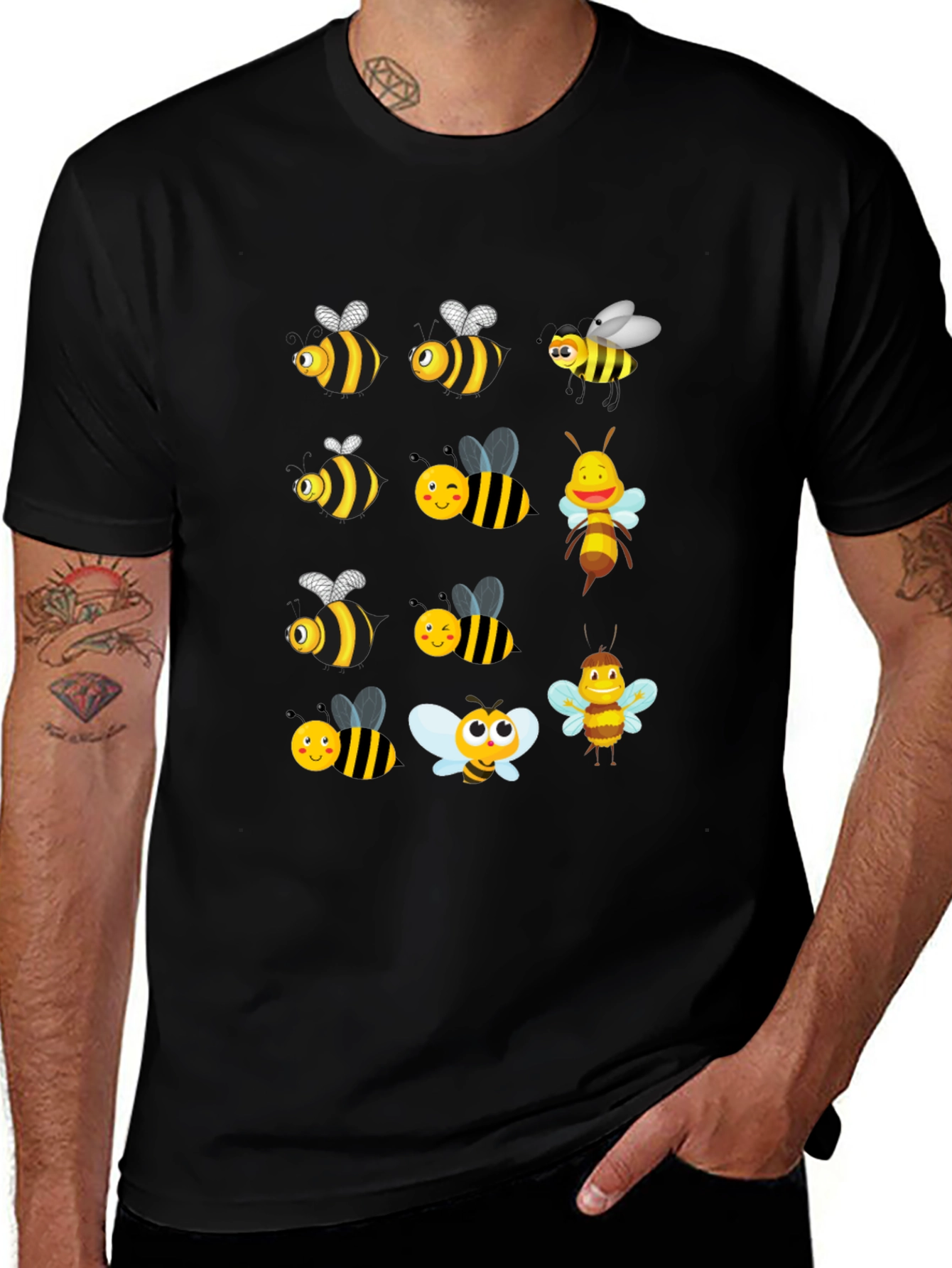 Cartoon Bee T-Shirt - Black Graphic Tee