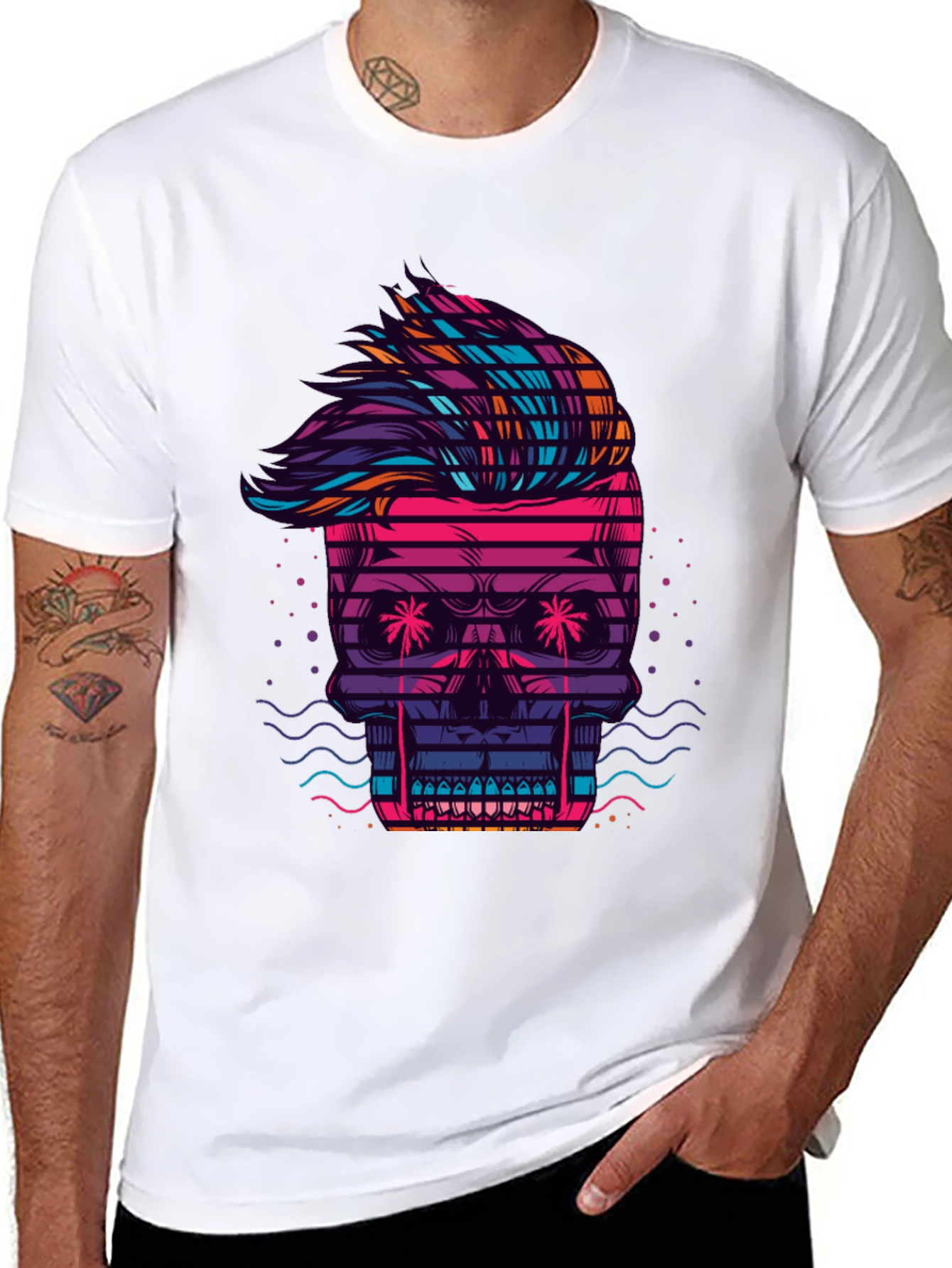Neon Skull Graphic Tee - Retro Wave Style