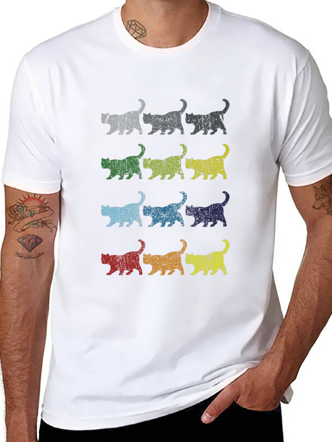 Retro Cats Graphic Tee - Distressed Style